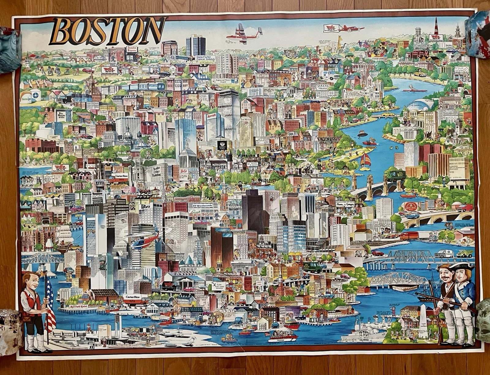 1982 Original Vintage Archar Boston Cartoon Illustrated Travel Map Poster Print