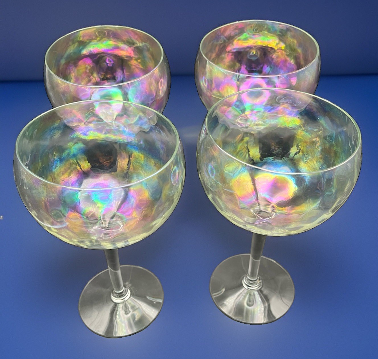 Vintage Iridescent Rainbow Ballon Wine Glasses Round Stem Optic Goblets Set Of 4 Vintage Iridescent Rainbow Ballon Wine Glasses Round Stem Optic Goblets Set Of 4