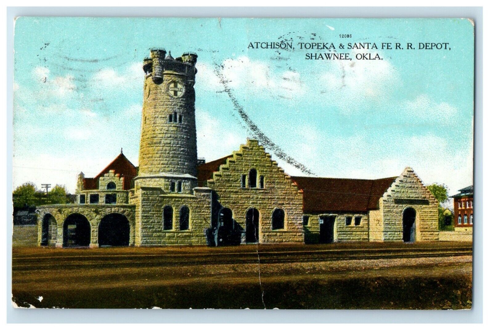 c1910's Atchison Topeka And Santa Fe R. R. Depot Shawnee Oklahoma OK Postcard