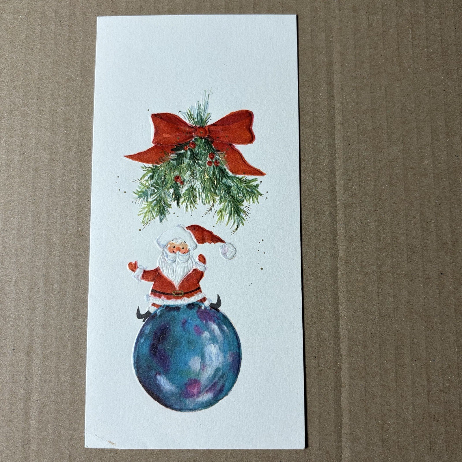 Vintage 1968 Hallmark Christmas Card Santa Blue Ornament Mistletoe