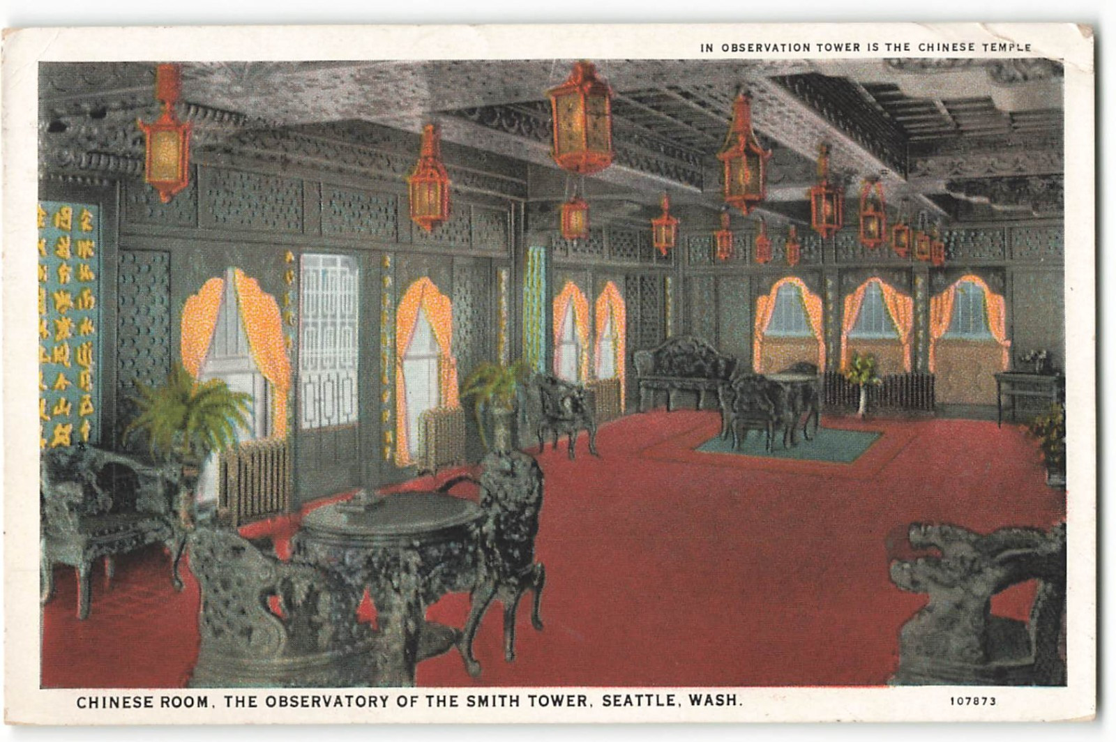 1932 Chinese Room, The Observatory Smith Tower, Seattle, Wash VTG Postcard KAY2.