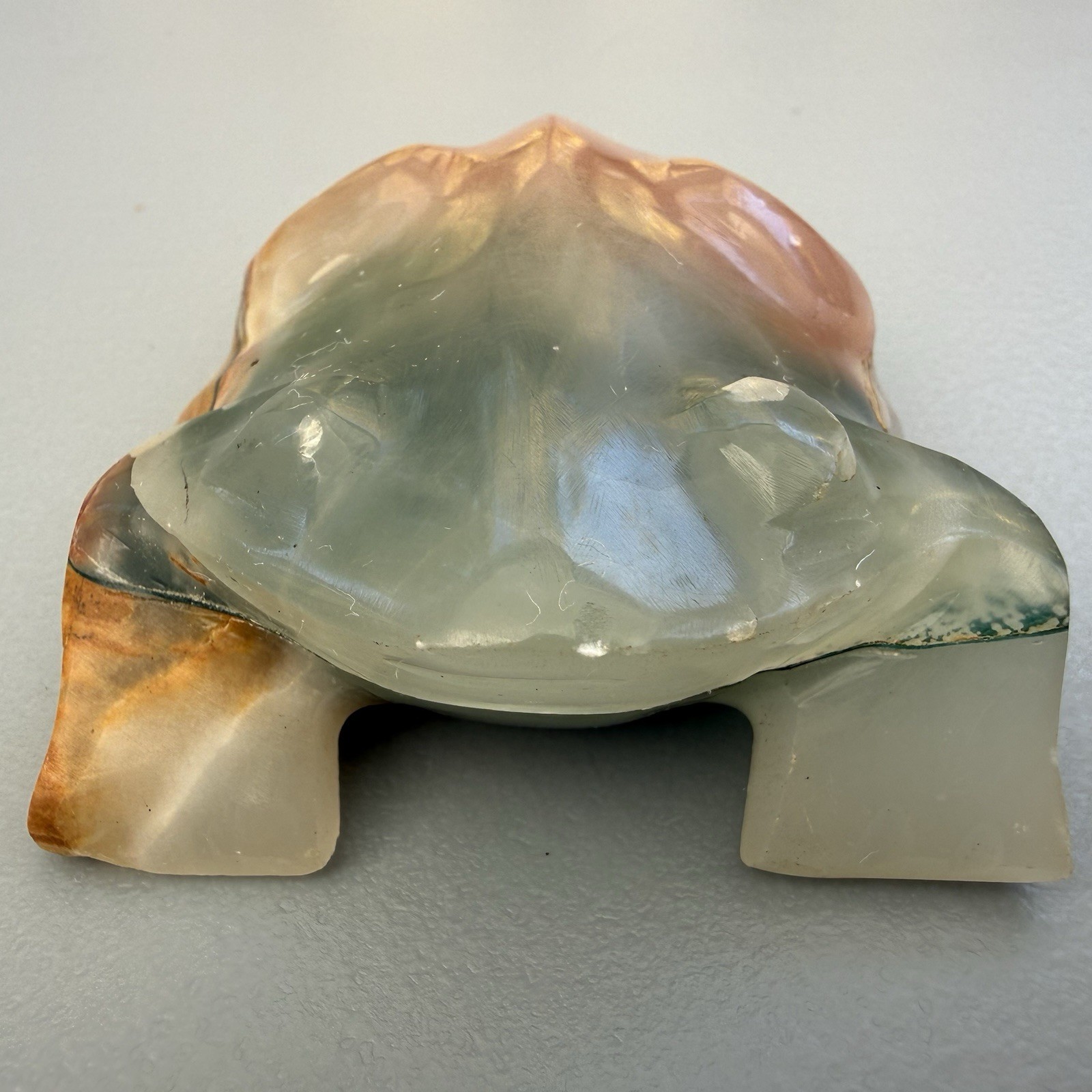 VTG Green Brown Agate Onyx Marble Carved Frog Figurine Animal Stone Sculpture