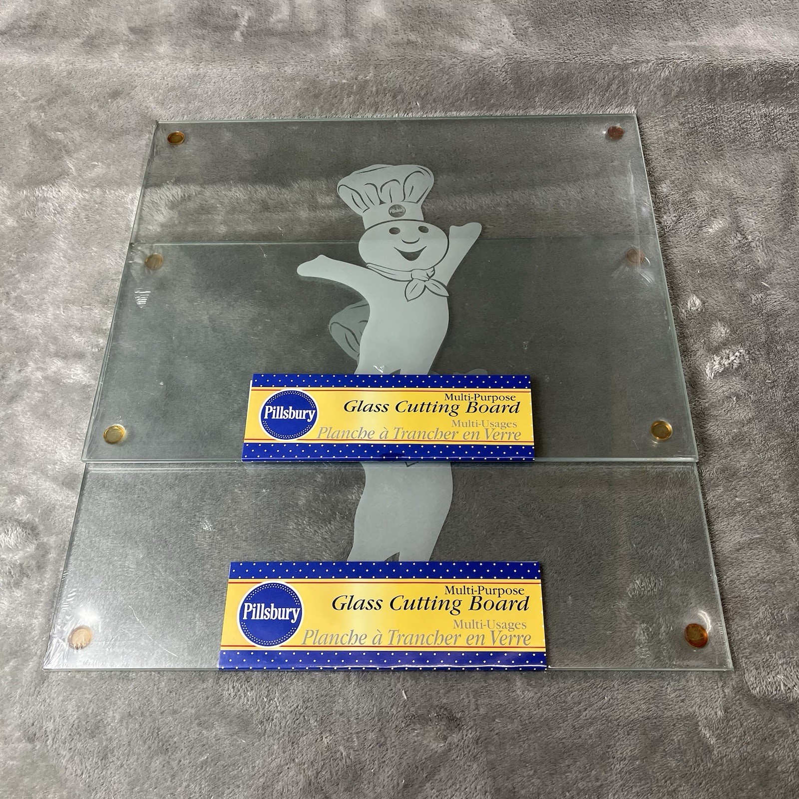 NEW Set Of (2) Pillsbury Doughboy Logo Glass Cutting Boards 12\