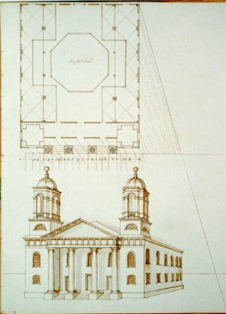 Boston Massachusetts Hollis Street Church Plan and Perspective 1803-1827
