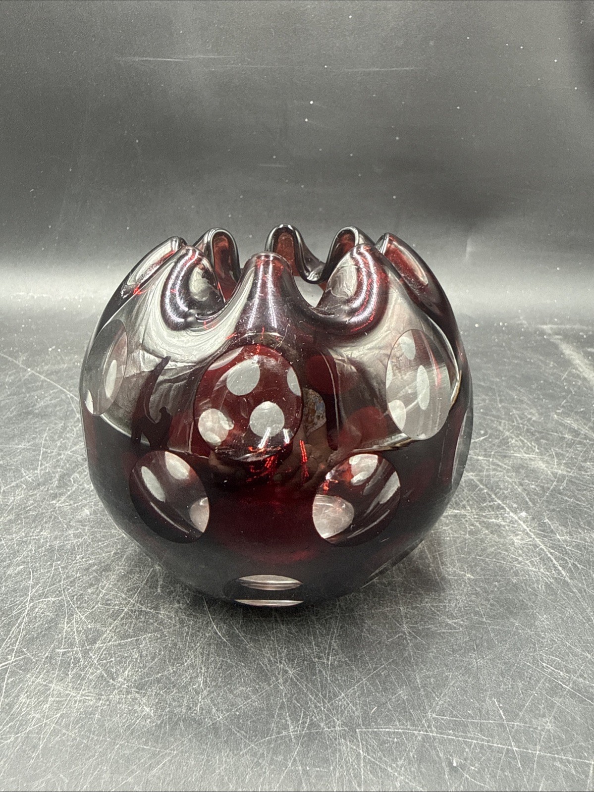 Ruby Cut To Clear Art Glass Rose Bowl