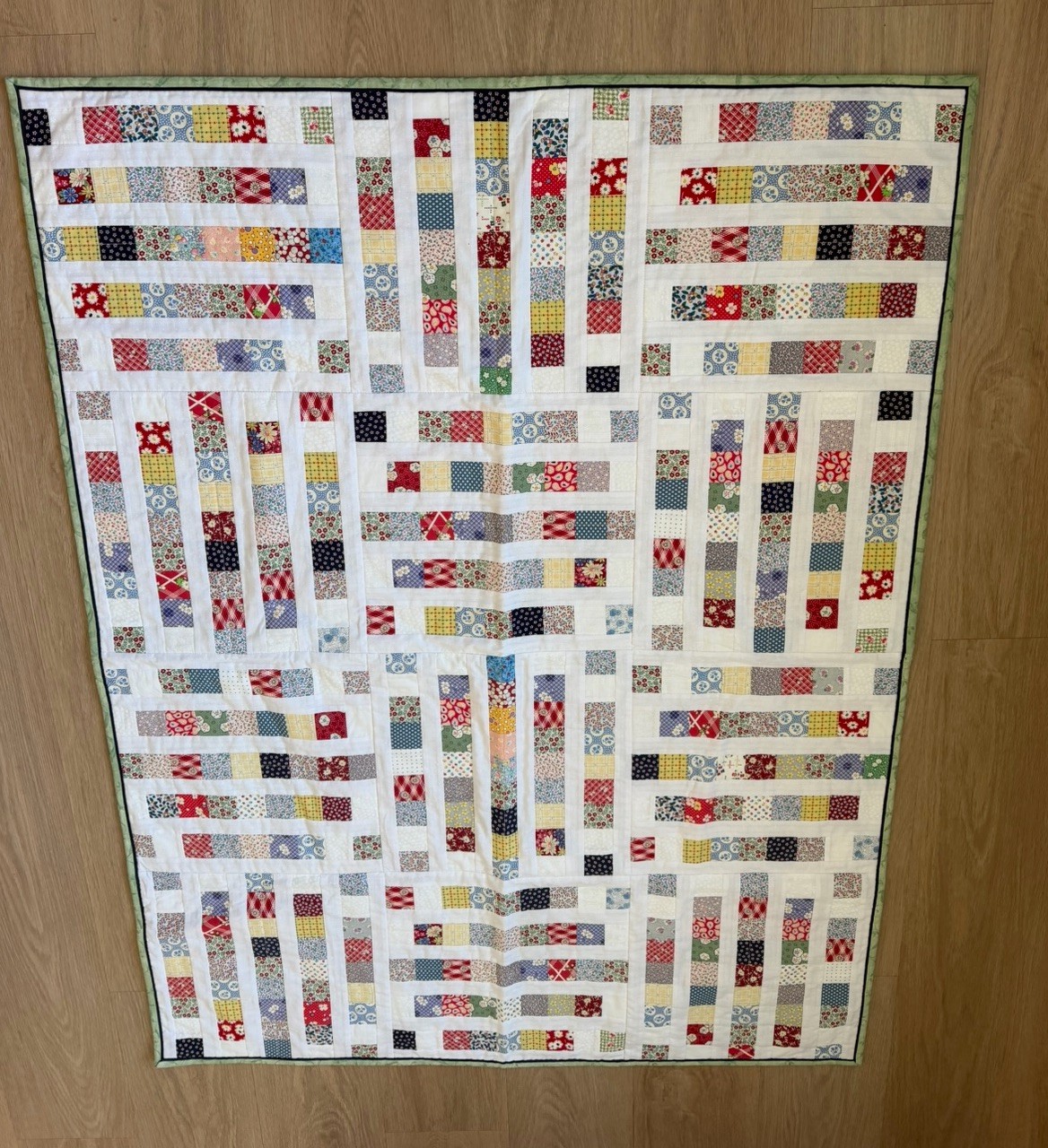 Vintage Reversible Lap Or Crib Quilt  Vertical Handmade Patchwork 52”x39”