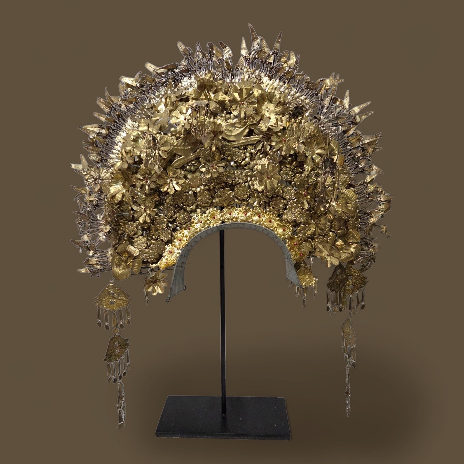 Vtg Large Indonesian Wedding Headdress Suntiang Gold Crown Minangkabau Sculpture