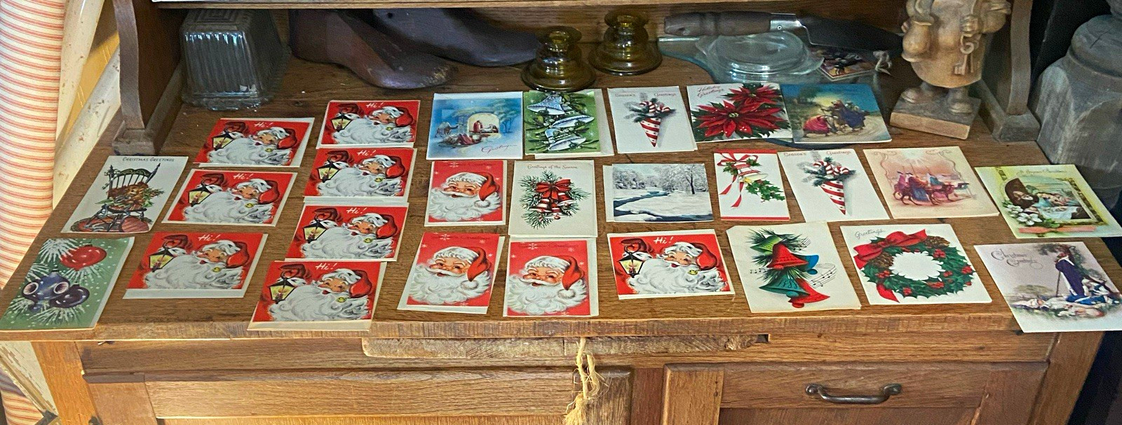 1940-50s Vintage Christmas Greeting Cards Lot Santa Nativity Wreath Bell Designs
