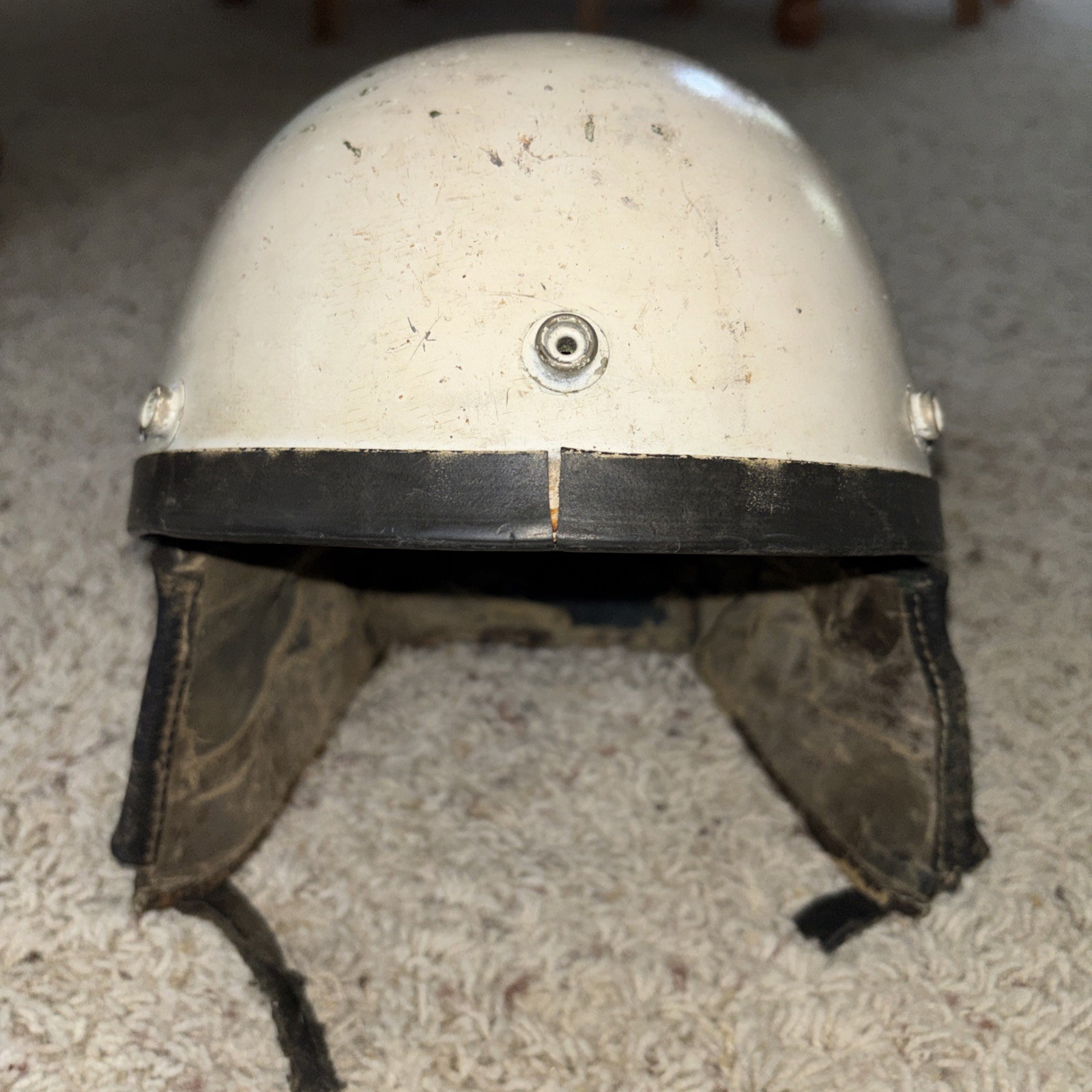 VINTAGE HARLEY DAVIDSON MOTORCYCLE HALF HELMET SHELL WHITE BUCO LEATHER GENUINE