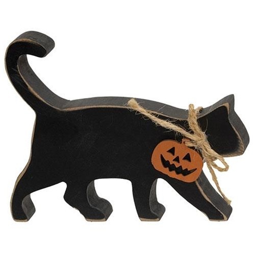 NEW Primitive Halloween CAT BLACK JACK-O-LANTERN WOOD Fall Shelf Sitter 4.5\ NEW Primitive Halloween CAT BLACK JACK-O-LANTERN WOOD Fall Shelf Sitter 4.5\