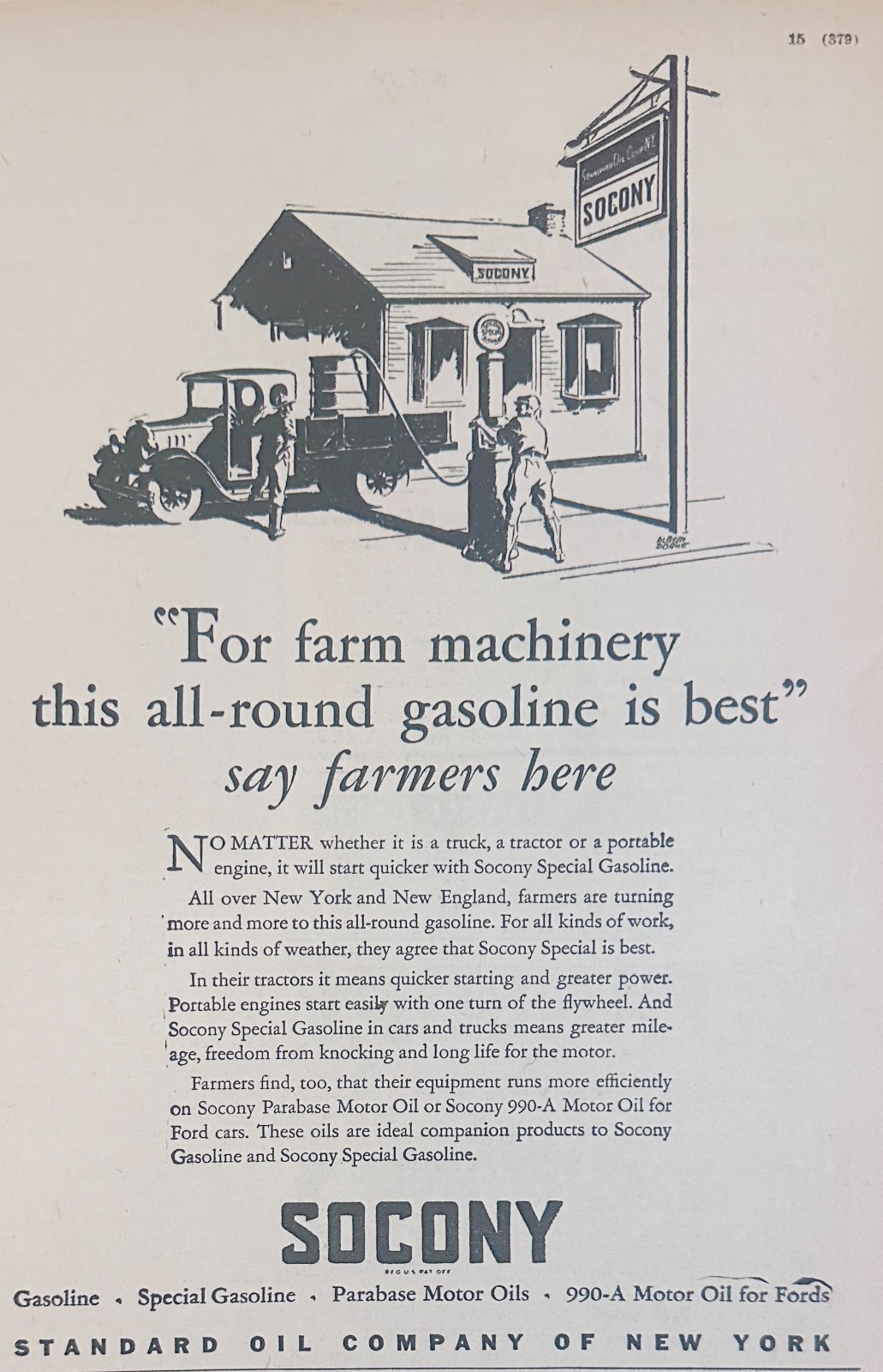 1929 SOCONY Standard Oil All-Around Gasoline For Farming Ad #2333 & 2340