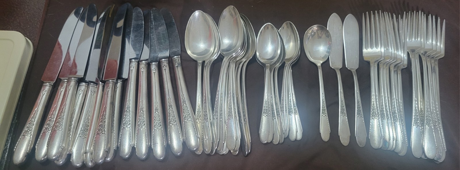 Vintage WM Rogers & Son IS AA Gardenia Silverplate Flatware 52 Pieces 