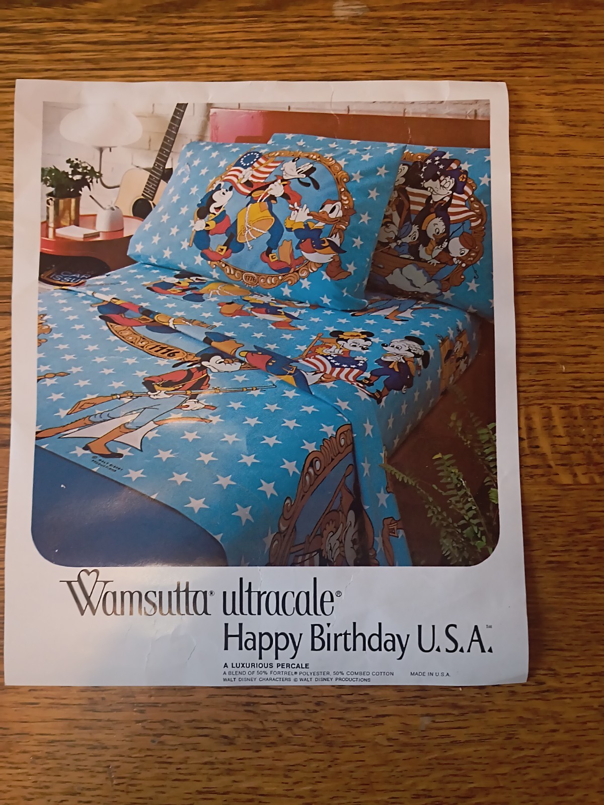 Vtg 1976 Disney Wamsutta Full Flat Sheet Mickey Mouse Bicentennial NOS Open Box