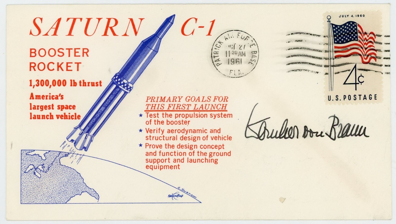 Wernher Von Braun ~ Signed First Saturn C-1 Launch Cover Autograph ~ Zarelli LOA