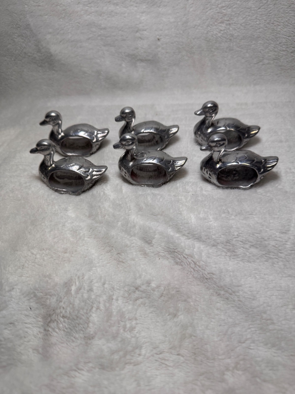 Set of 6 Charming Pewter Mallard Duck Napkin Ring Holders 2.5 x 2 Set of 6 Charming Pewter Mallard Duck Napkin Ring Holders 2.5 x 2