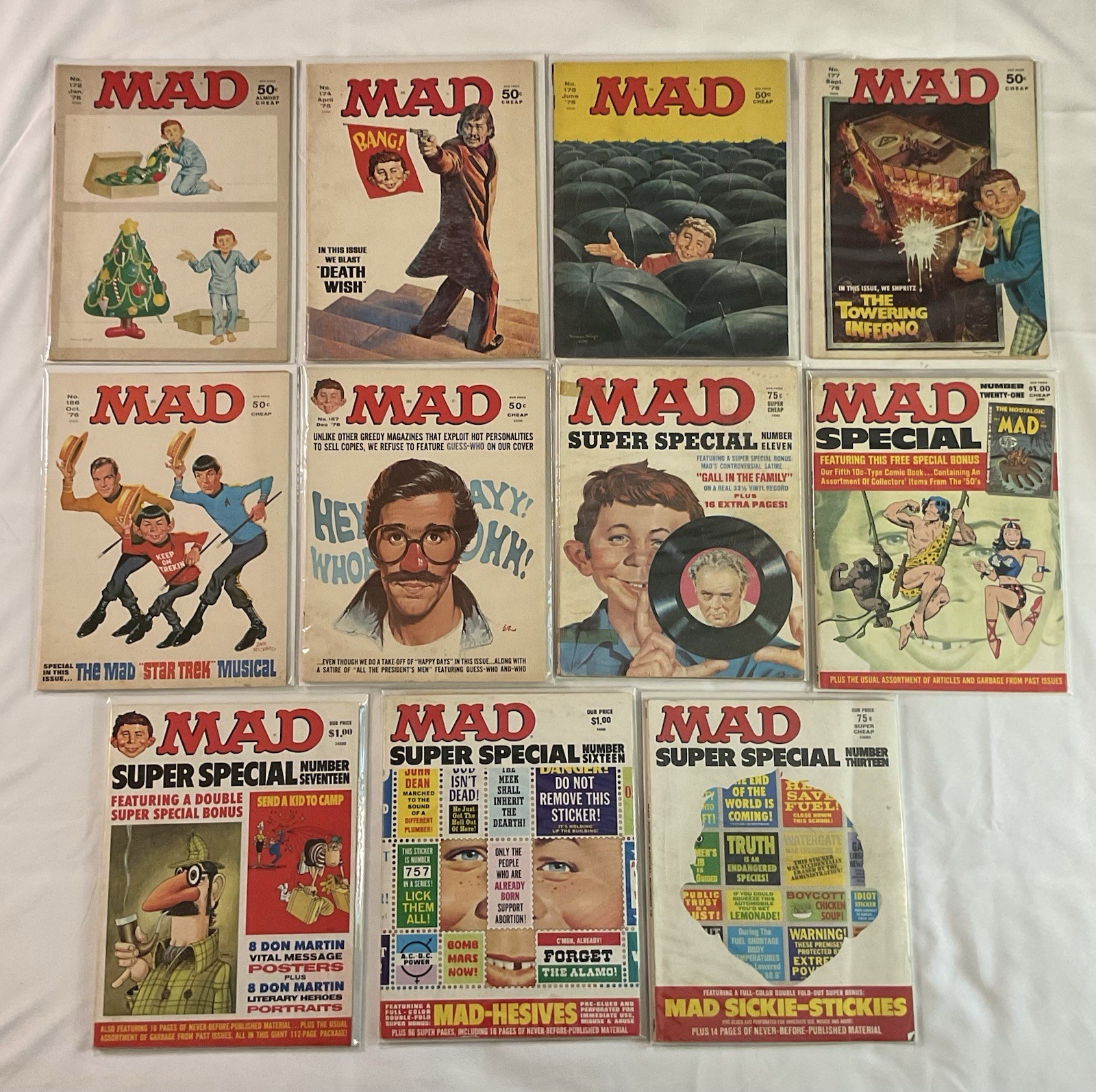 Vintage 70s Mad Magazine Lot Of 11 Magazines (1975-1976) Iconic Covers.