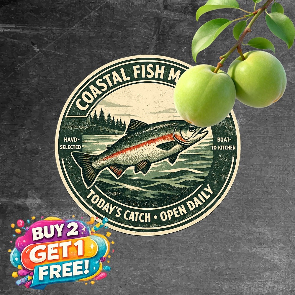 Fresh Caught Alaska Salmon Seafood Sign Retro Kitchen Diner Metal Plaque 8x8