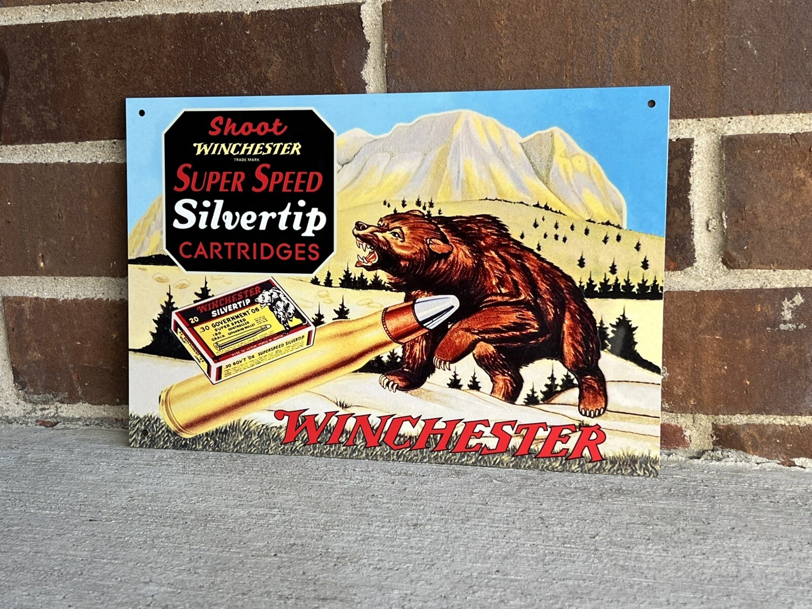 Winchester Ammunition Hunting Gun Vintage Style Round Metal Sign Bear