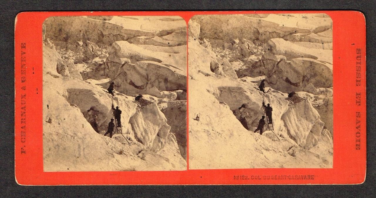 b864, F. Charnaux, Stereoview, #162, Col du Geant Caravane, Switzerland, 1870s