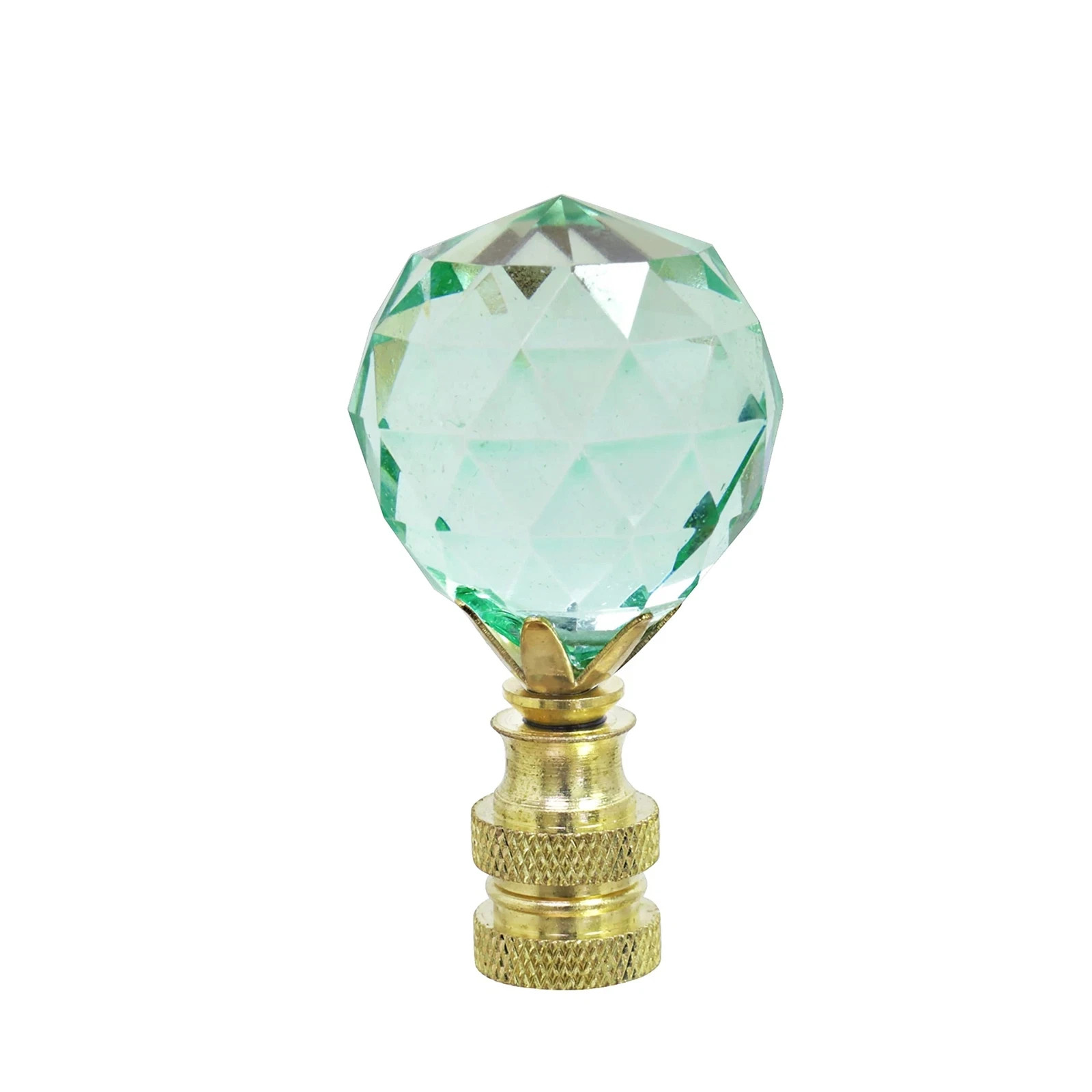 24007-21 Light Green Faceted Crystal Lamp Finial in Brass Plated Finish 2 1/4...