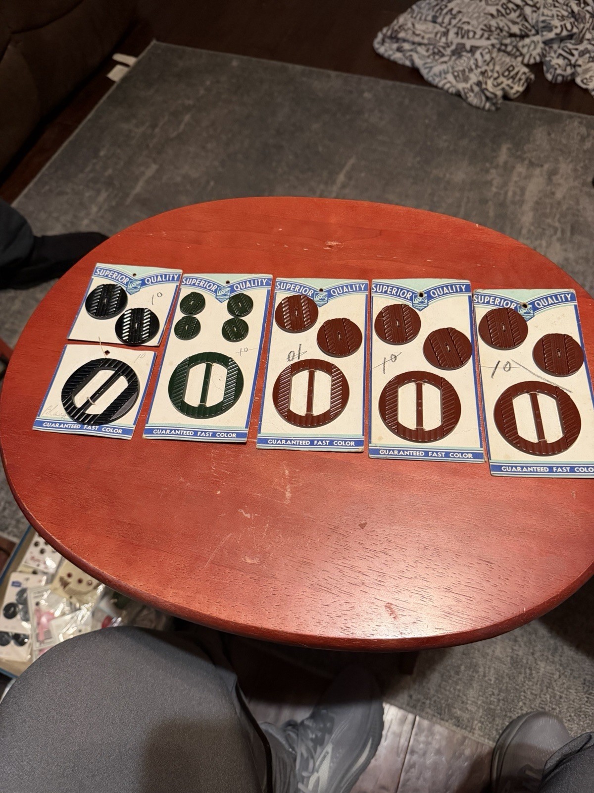 Vtg Superior Quality Button & Buckle Sets Lot 5 Cards Mid Century Plastic