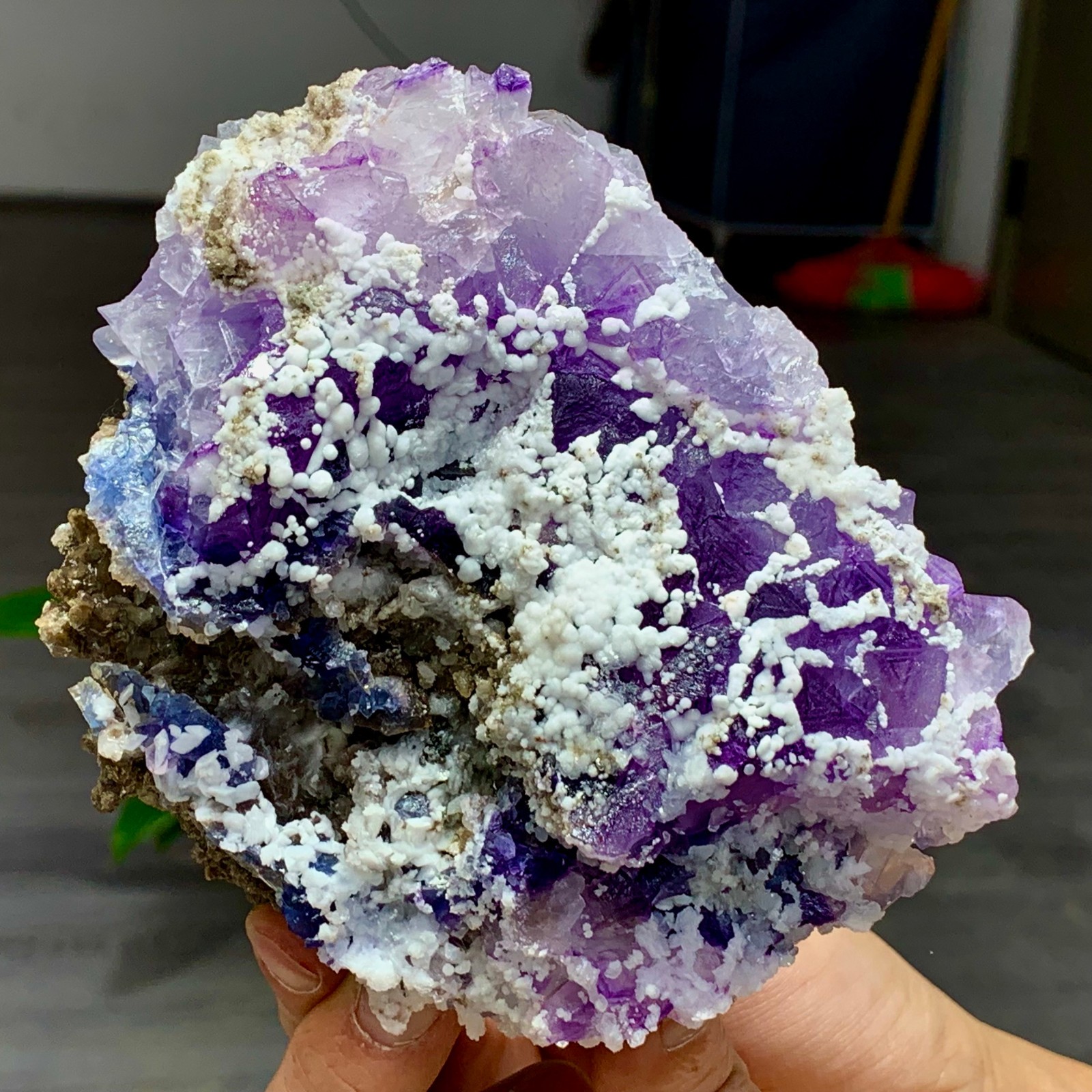 1.39LB Natural transparent purple cube fluorite and calcite crystal sample