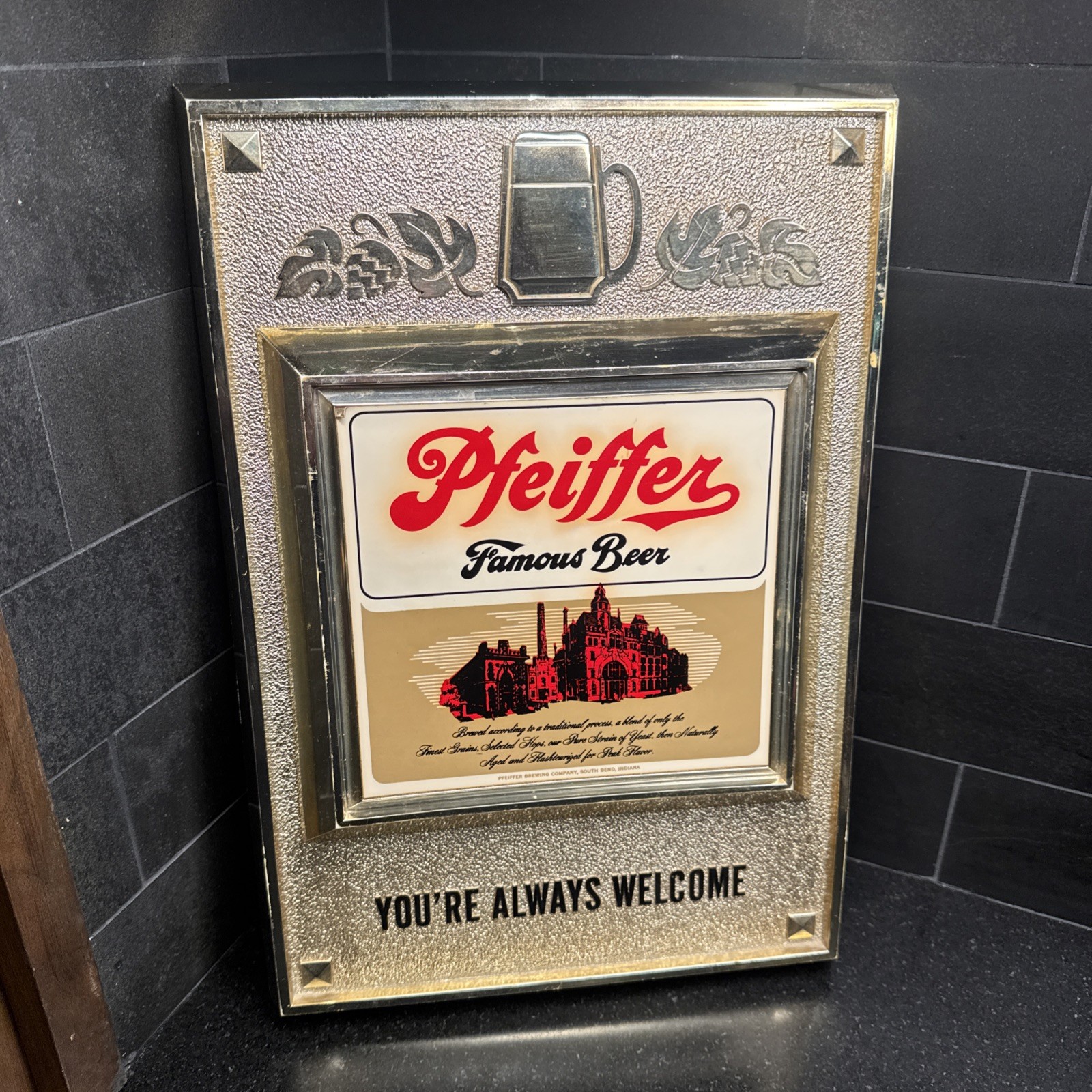 Vintage Pfeiffer Famous Beer Plastic Wall Hanging “You’re Always Welcome” Sign