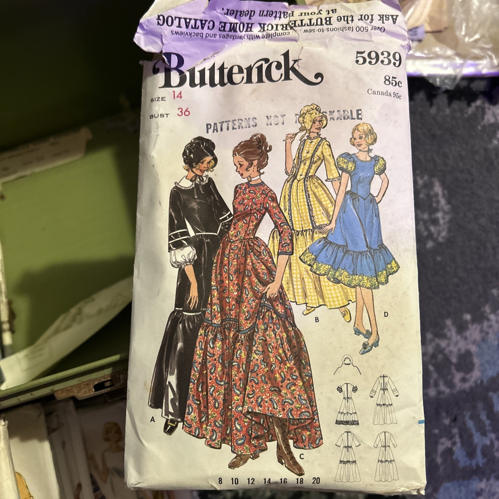 Butterick 5939 Sewing Pattern 1976 “Centennial Costume”  Size 14 Bust 36