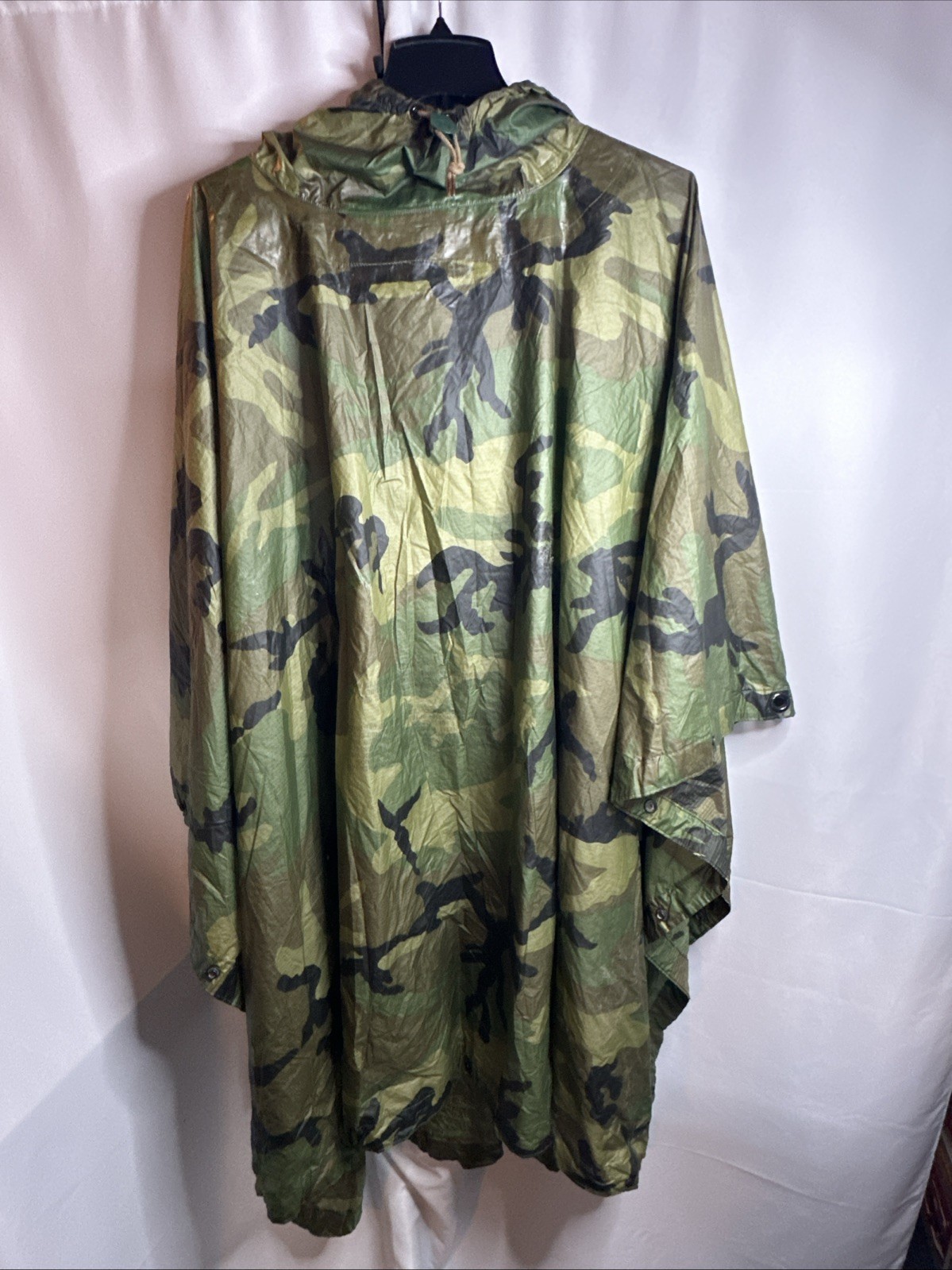 Vtg US Military Woodland Camouflage Nylon Wet Weather Poncho USGI Original #7029