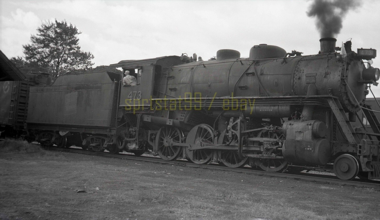 1952 CV Central Vermont Locomotive #473 @ Swanton VT - Vtg Railroad Negative