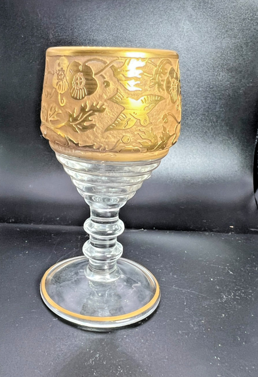 Vintage Paden City Spring Orchard Cordial Glass Gold Trim