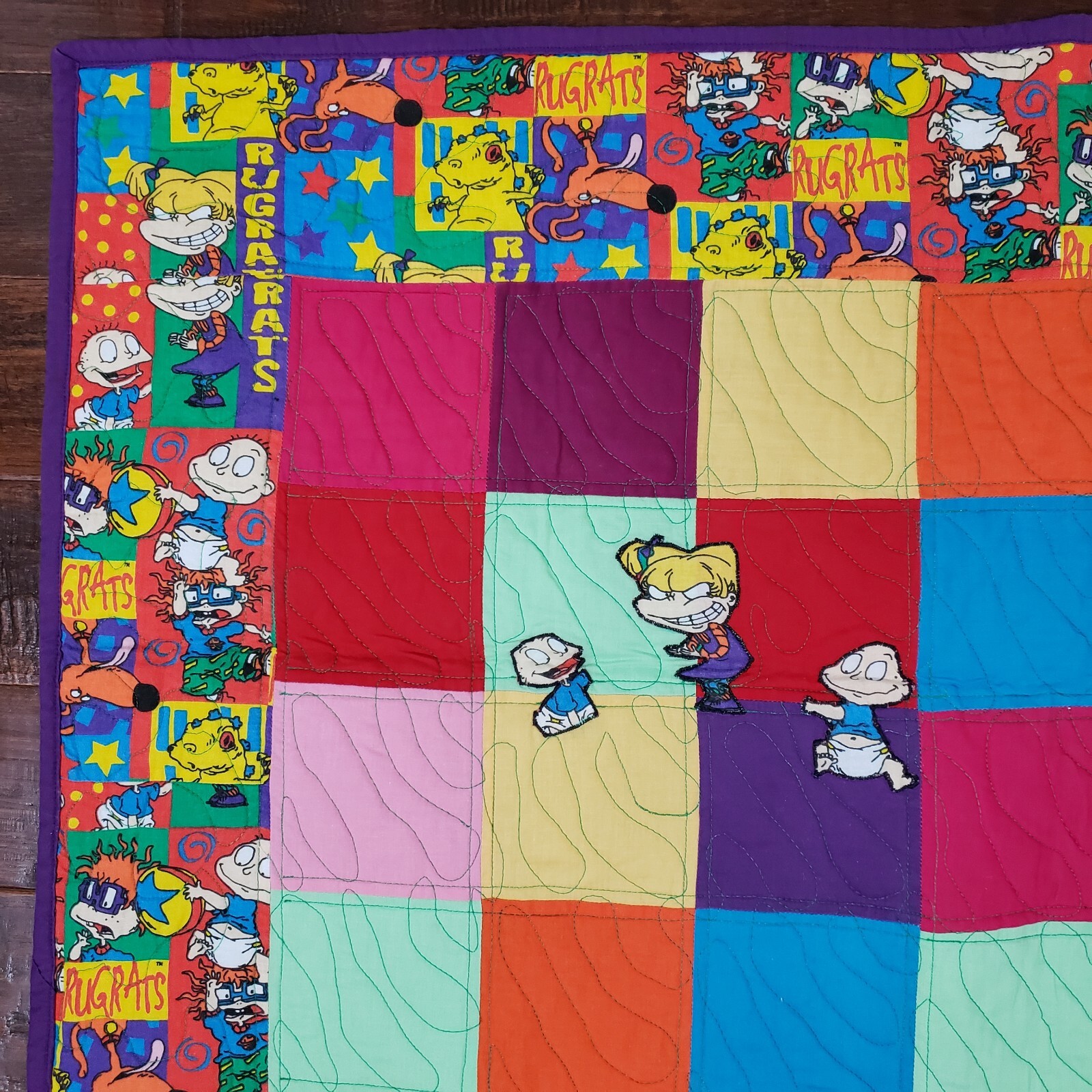 Vintage Quilters Unlimited Handmade Rugrats Rainbow Quilt 48.5x41 Vintage Quilters Unlimited Handmade Rugrats Rainbow Quilt 48.5x41