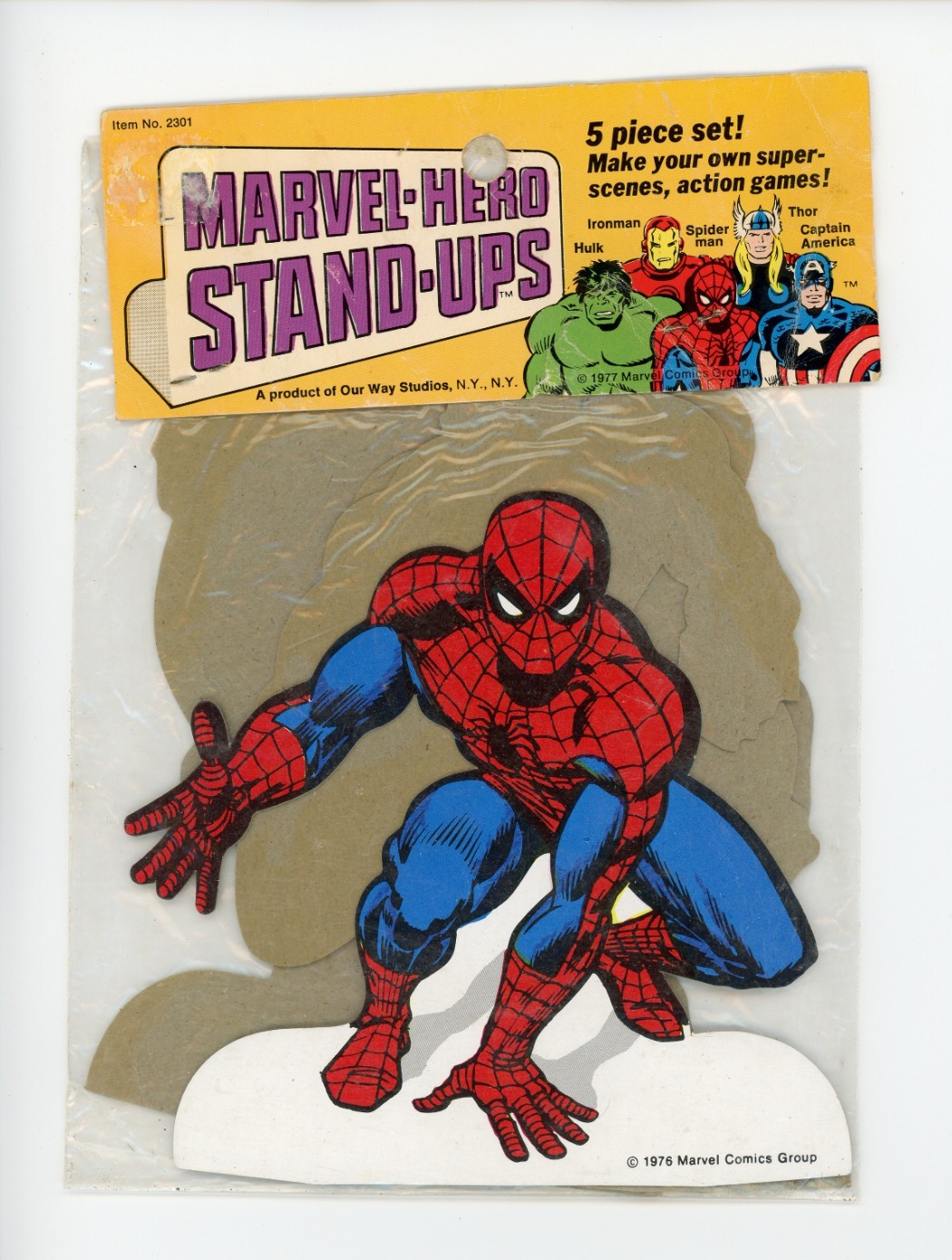 1976-77 NEW & SEALED Marvel-Hero Stand-Ups, 5pc Set, Our Way Studios