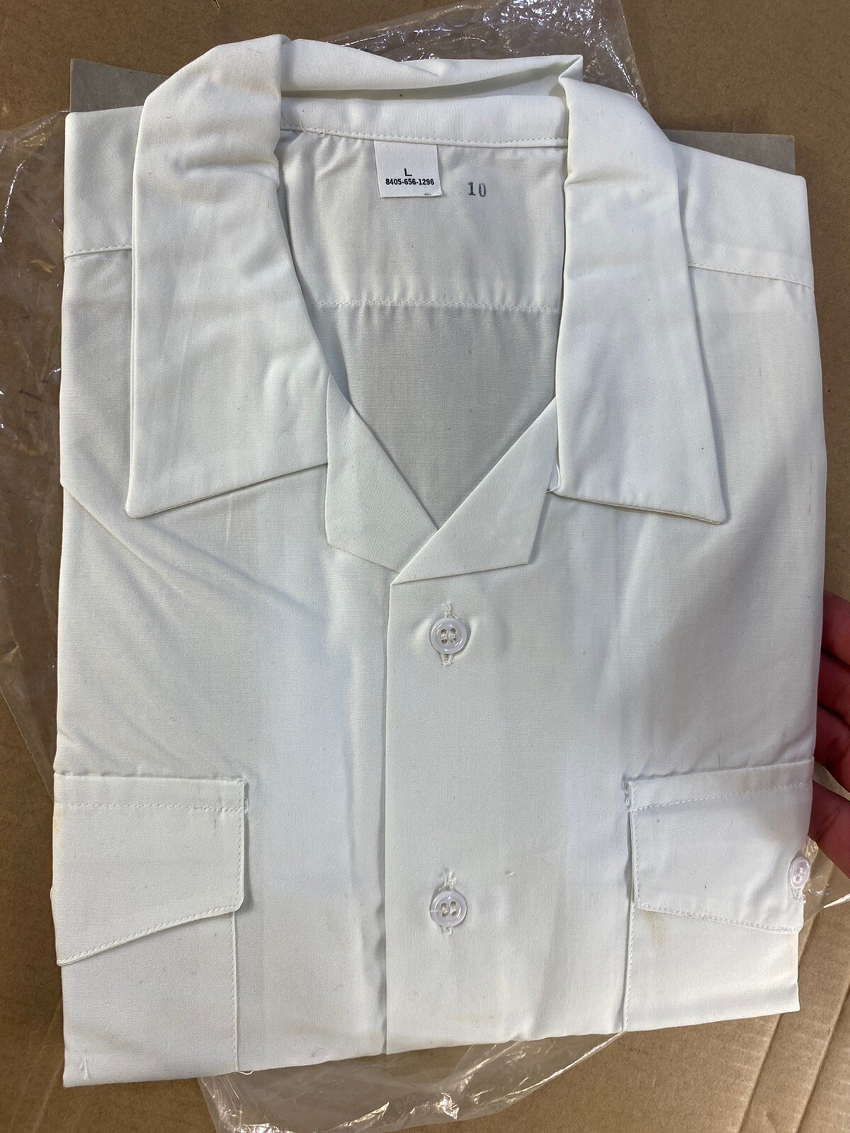 Vintage 1940s  50s Military USN Navy White Dress Long Sleeve Shirt Large L