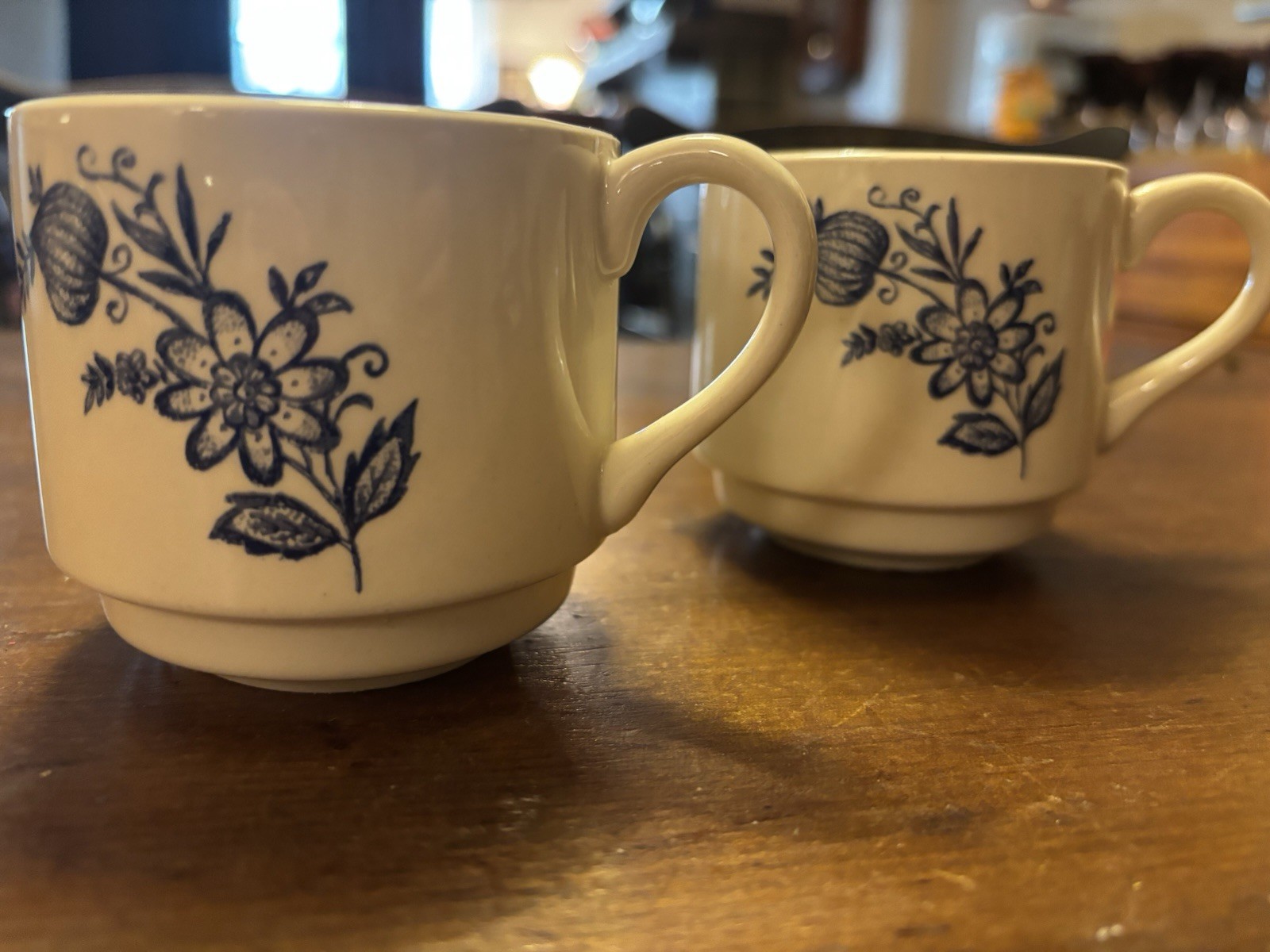 Vintage SCIO Pottery USA Blue Onion Coffee Mugs Set Of 2