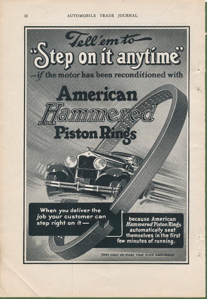 Magazine Ad - 1928 - American Hammered Piston Rings