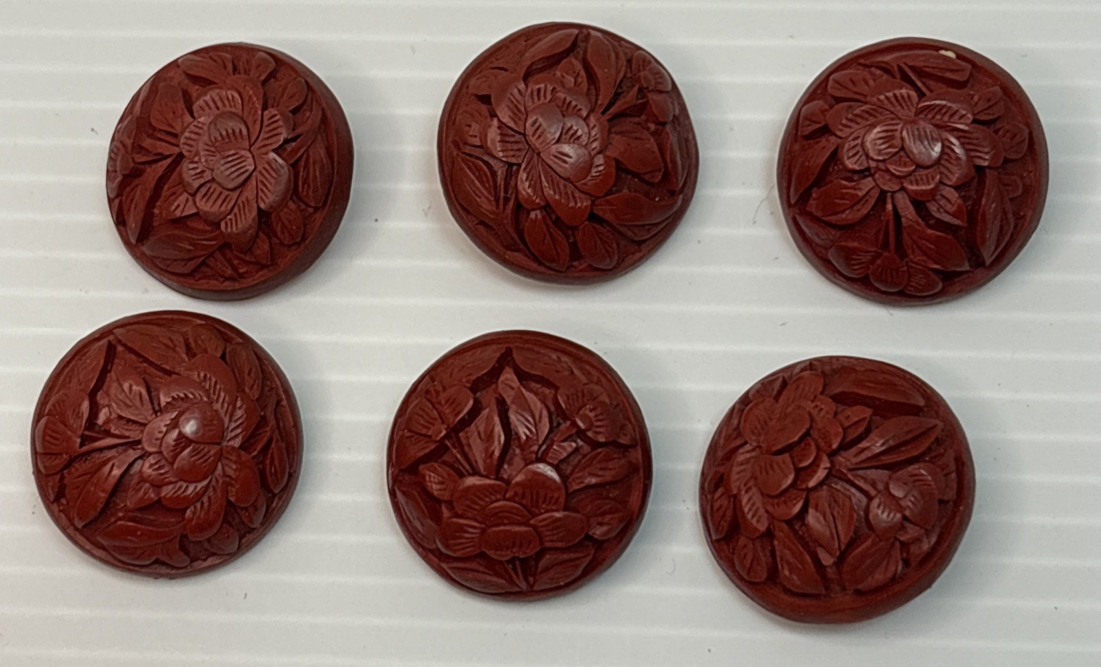 Beautiful Vintage Carved Red Flower Bakelite Buttons 3/4” - Lot of 6 Beautiful Vintage Carved Red Flower Bakelite Buttons 3/4” - Lot of 6
