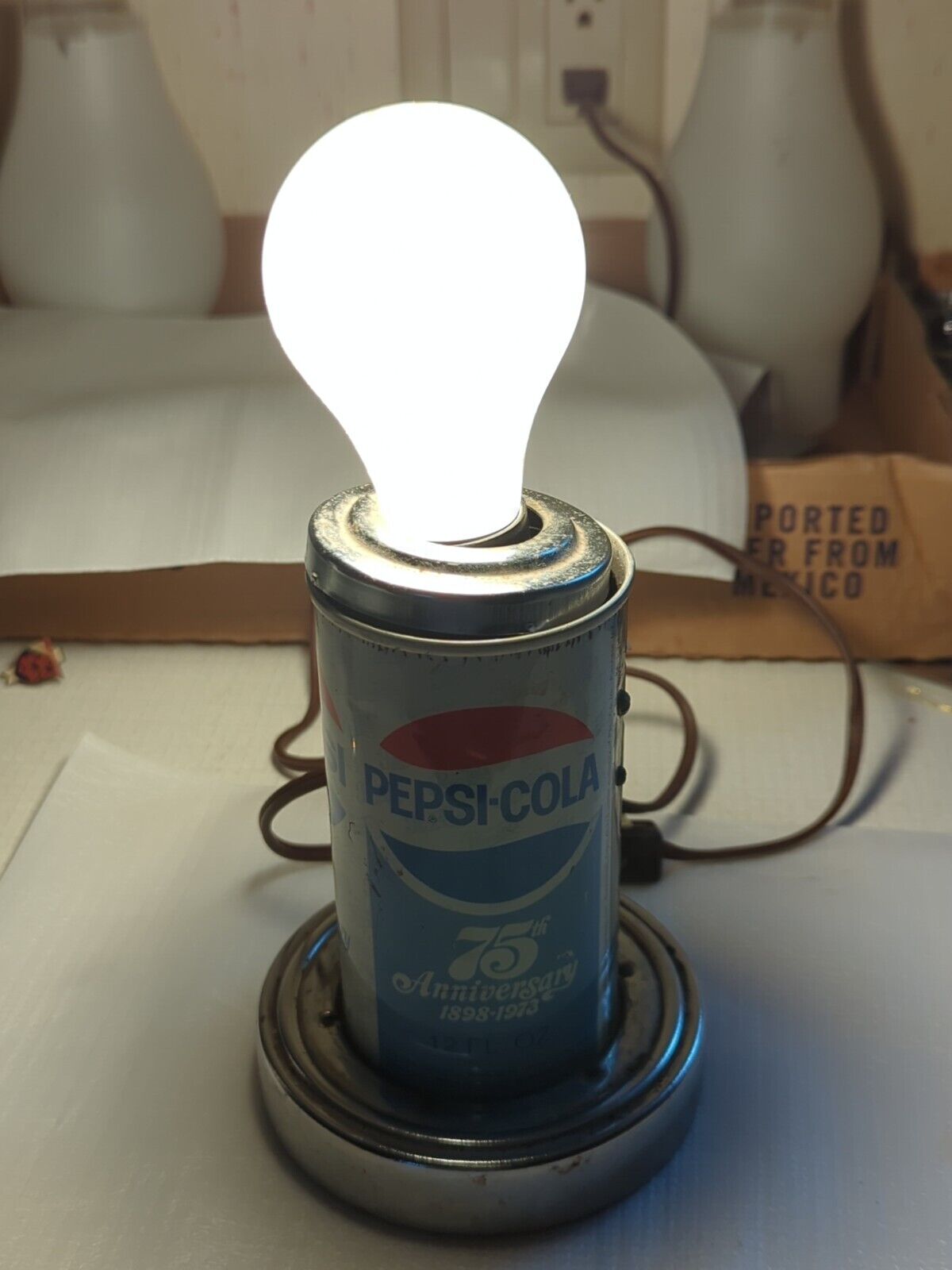 Vintage 1970s PEPSI COLA 75th Anniversary Can Light Lamp Works IMS Corp 