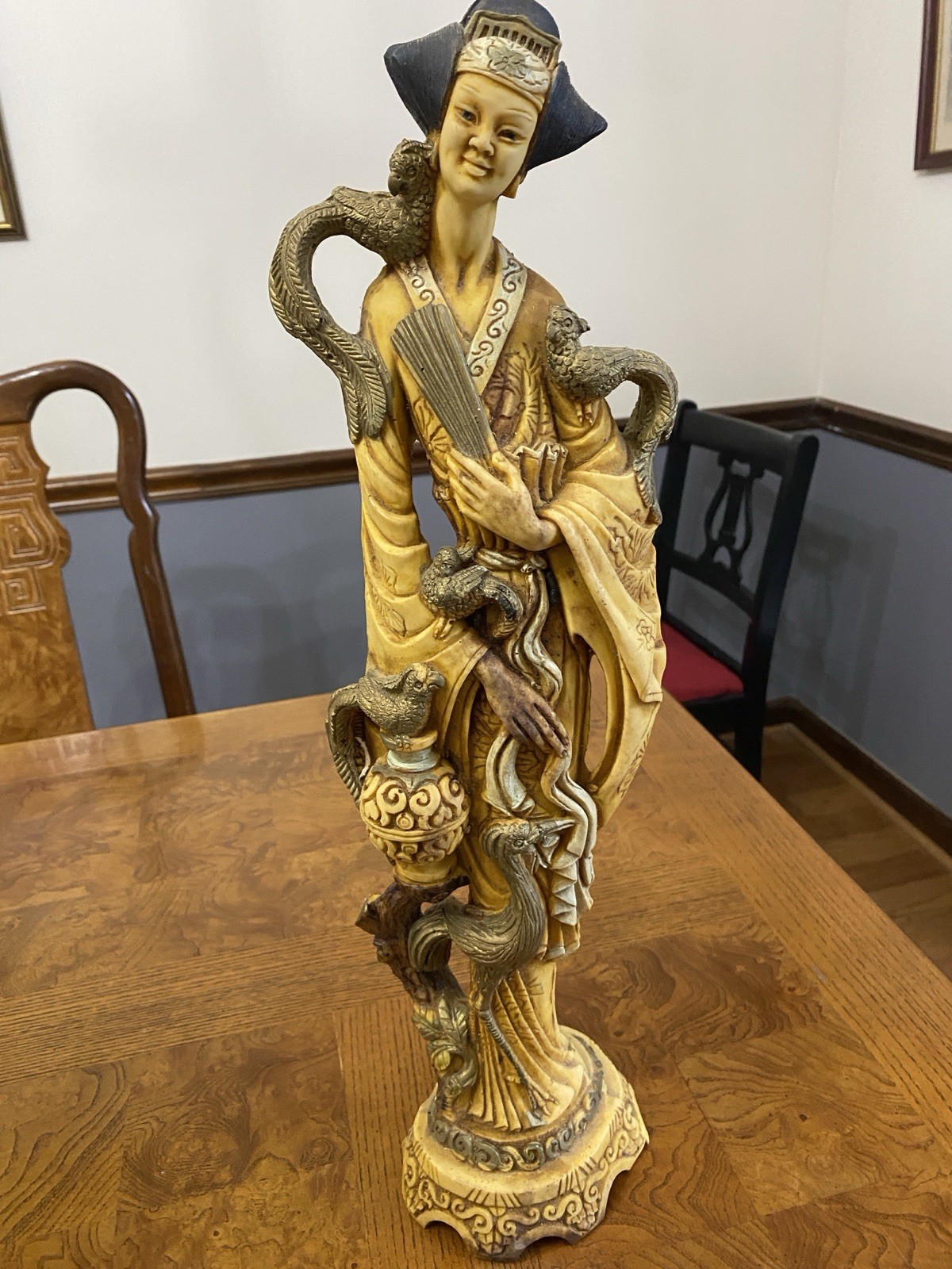 Vintage Asian Bird Lover Statue
