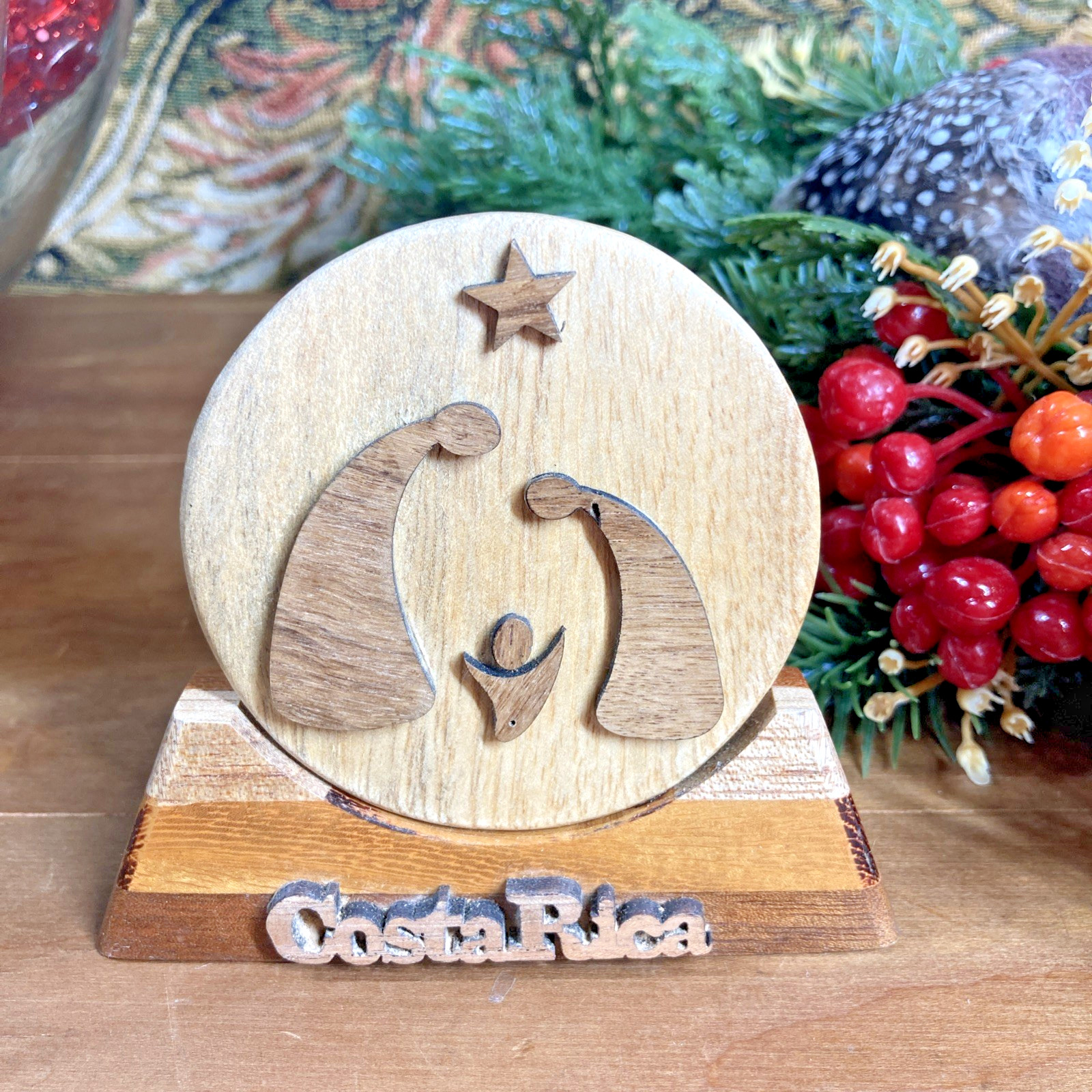Vtg Round Wooden Nativity Scene Christmas Nativities Around The World Costa Rica