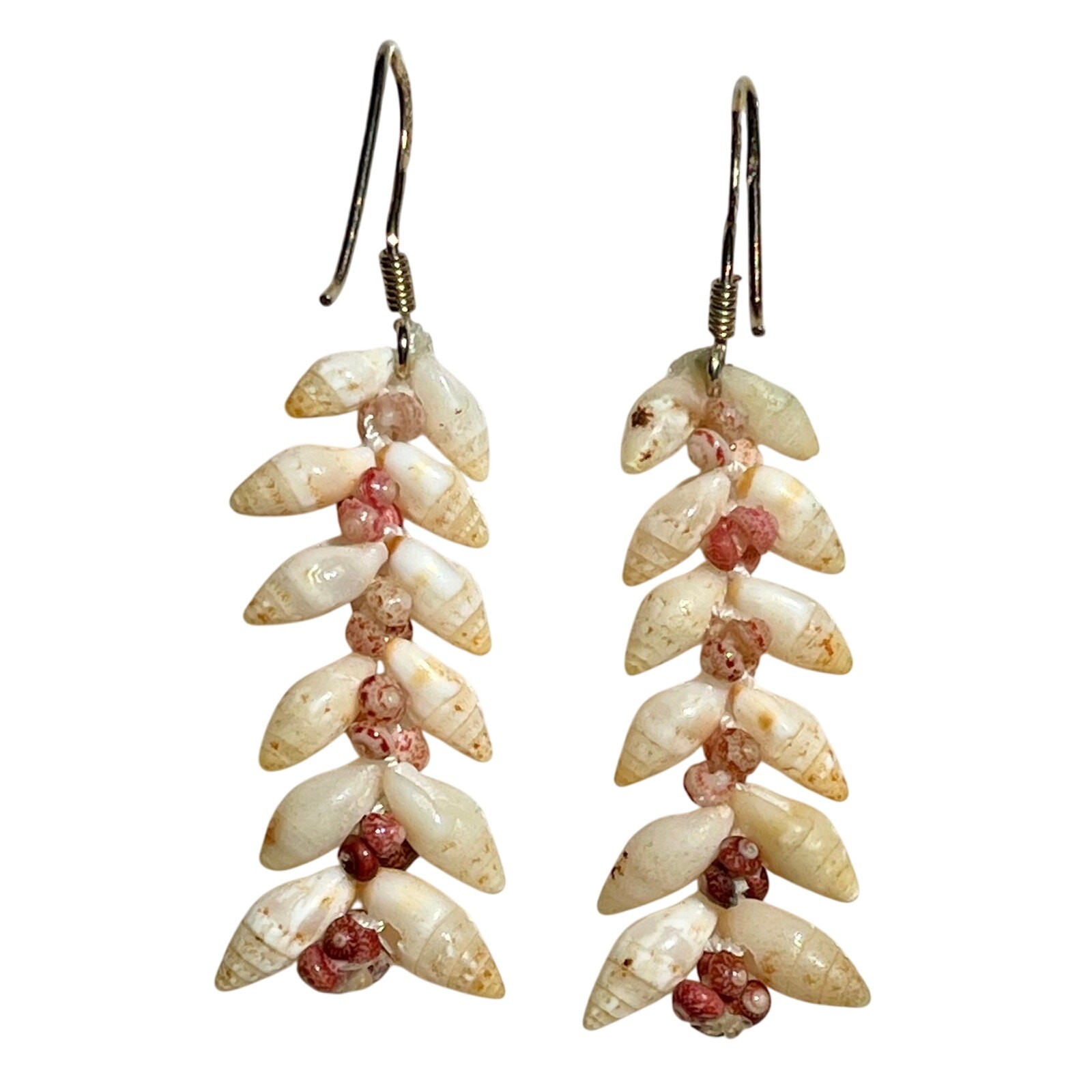 VTG PR HAWAIIAN 100% NIIHAU SHELL EARRINGS PINK KAHELELANI LAIKI HELICONIA STYLE