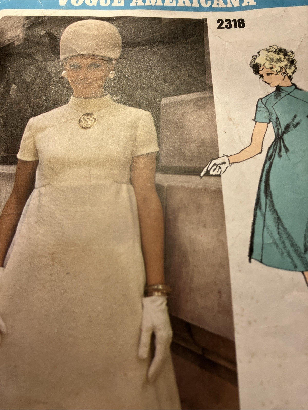 2318 Vintage Vogue Sewing Pattern Misses 1960s Americana Teal Traina Dress 12