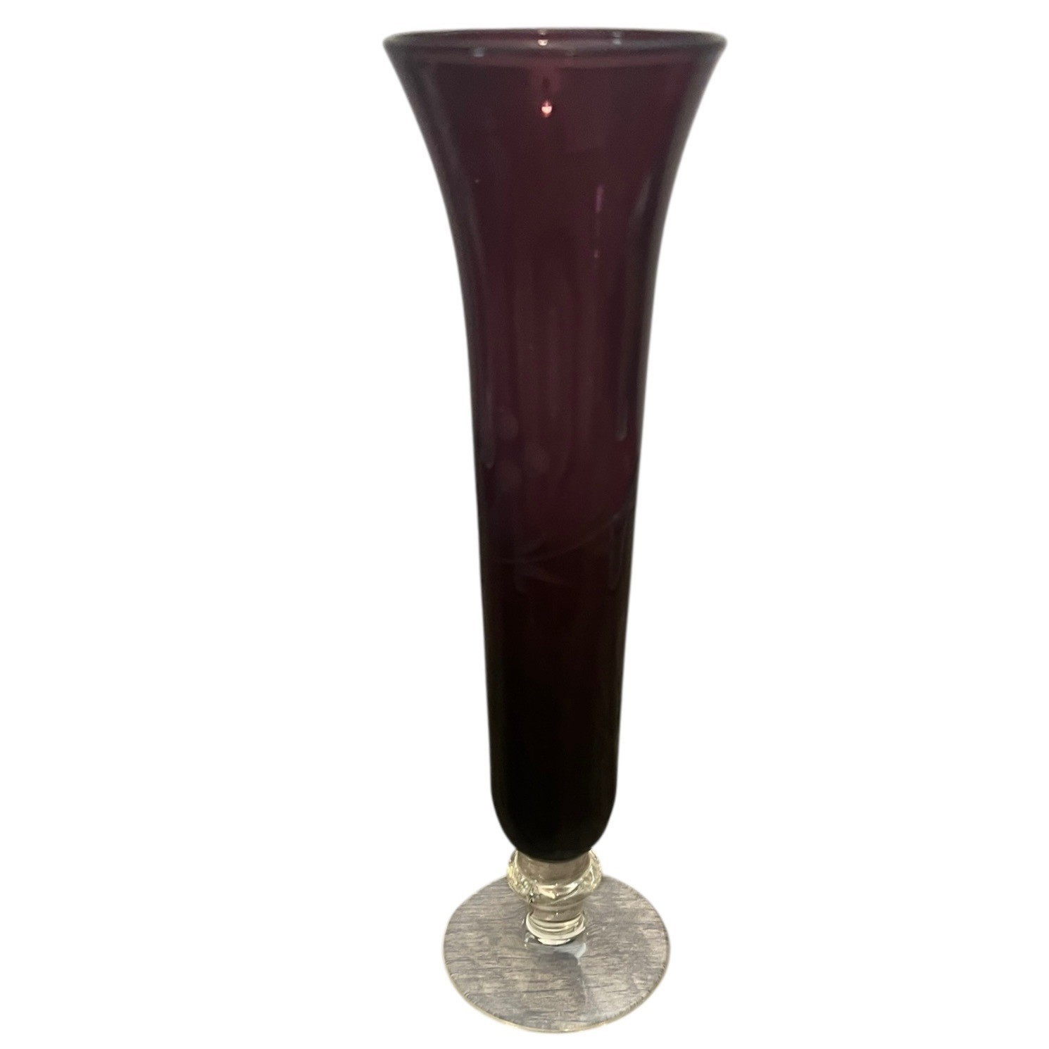 Vintage Handblown 8 in Ruby Red Bud Vase With Floral Motif Etching Vintage Handblown 8 in Ruby Red Bud Vase With Floral Motif Etching