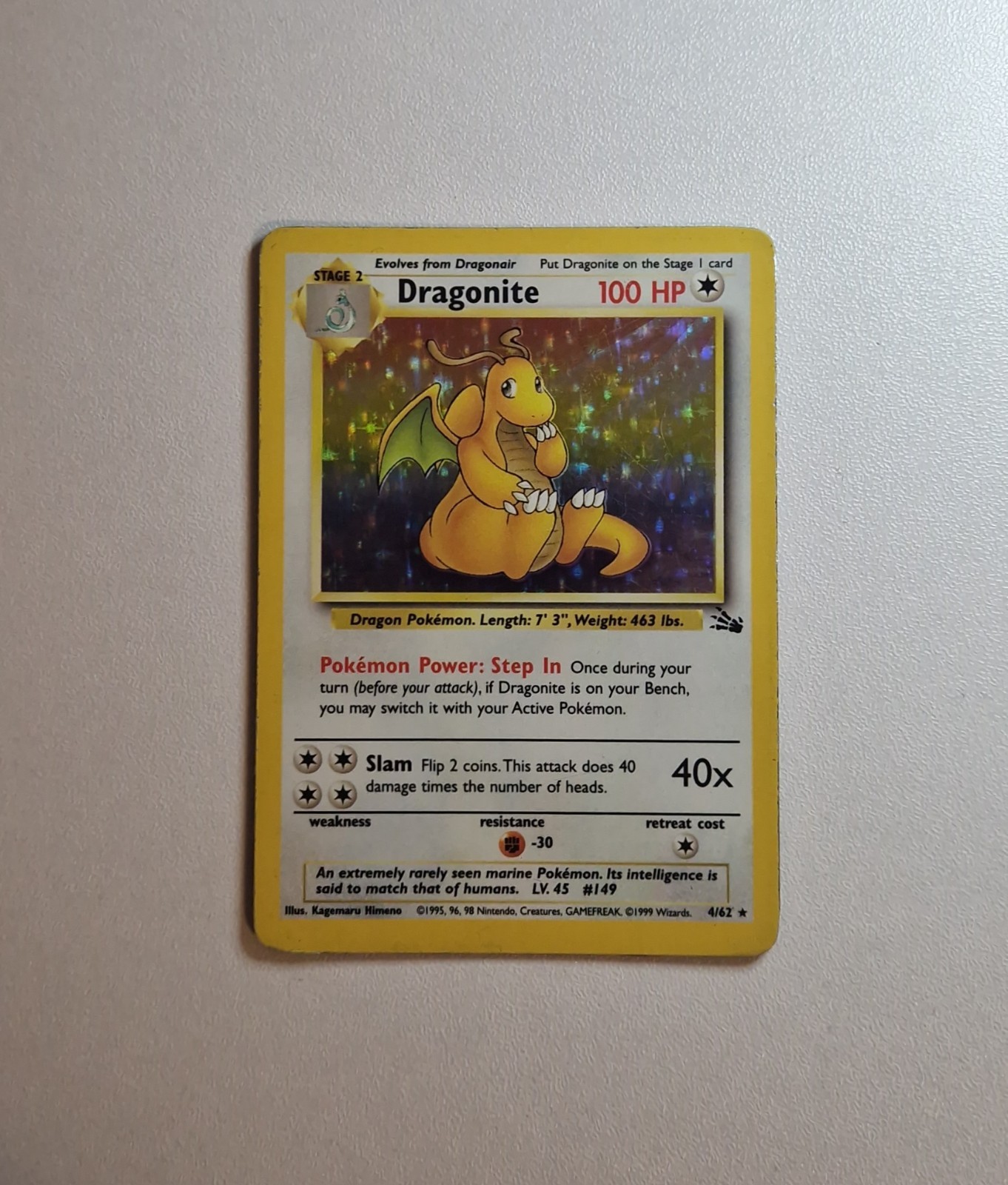 Dragonite Fossil Holo 4/62 Base Set Unlimited Pokemon Card Vintage WOTC Rare Dragonite Fossil Holo 4/62 Base Set Unlimited Pokemon Card Vintage WOTC Rare