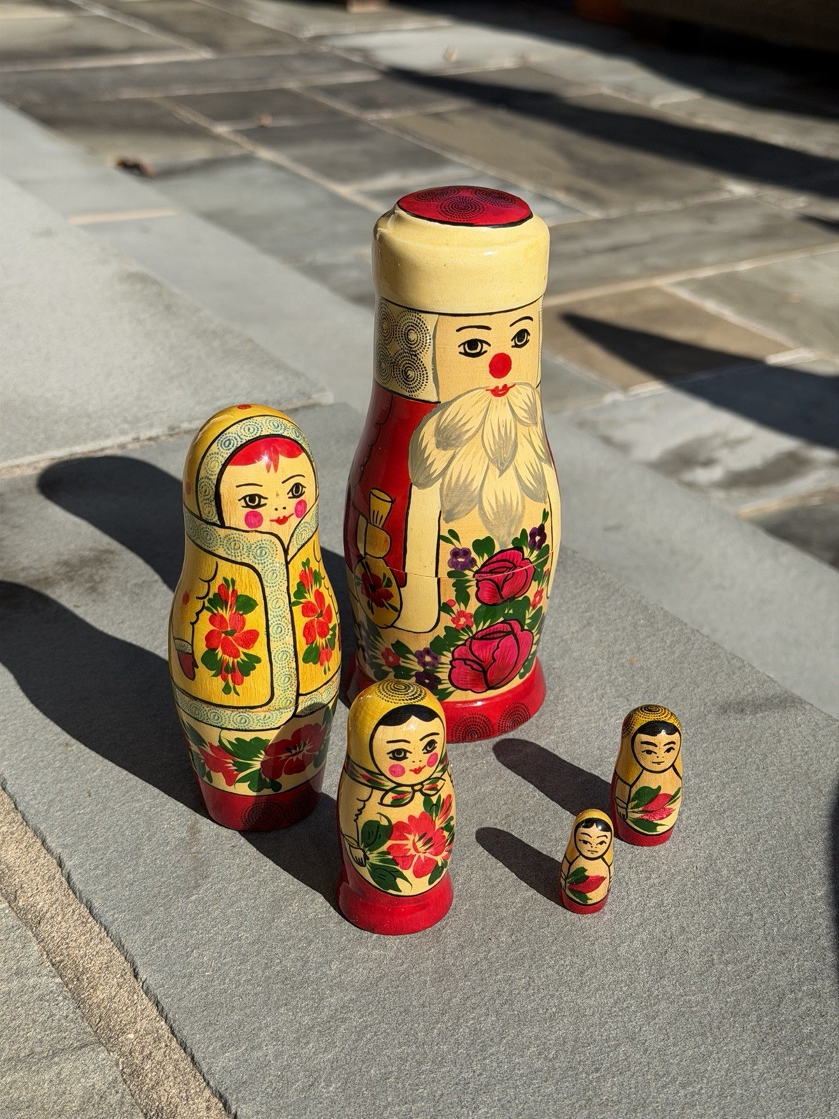 1995 Traditional Santa Gifting Russian Nesting 4 Doll  Wooden 7” hand made