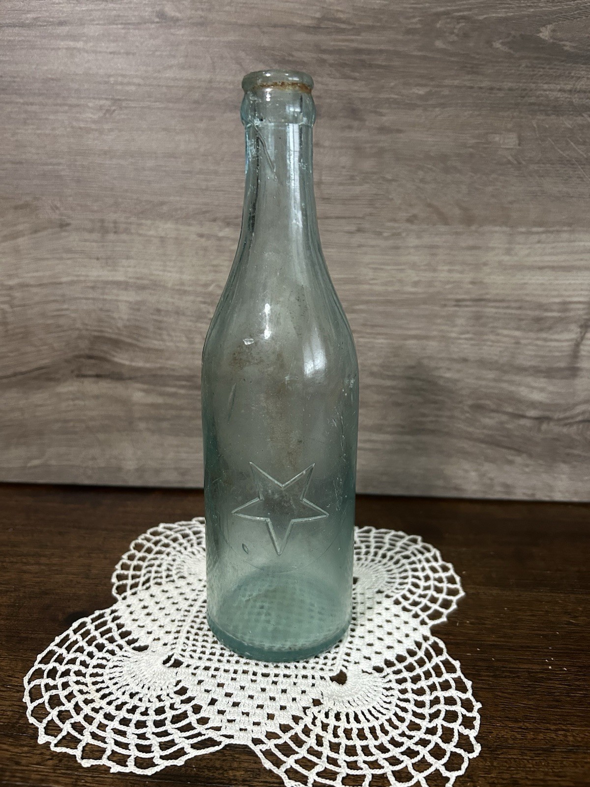 Antique Star Embossed Aqua Glass Soda Bottle Antique Star Embossed Aqua Glass Soda Bottle
