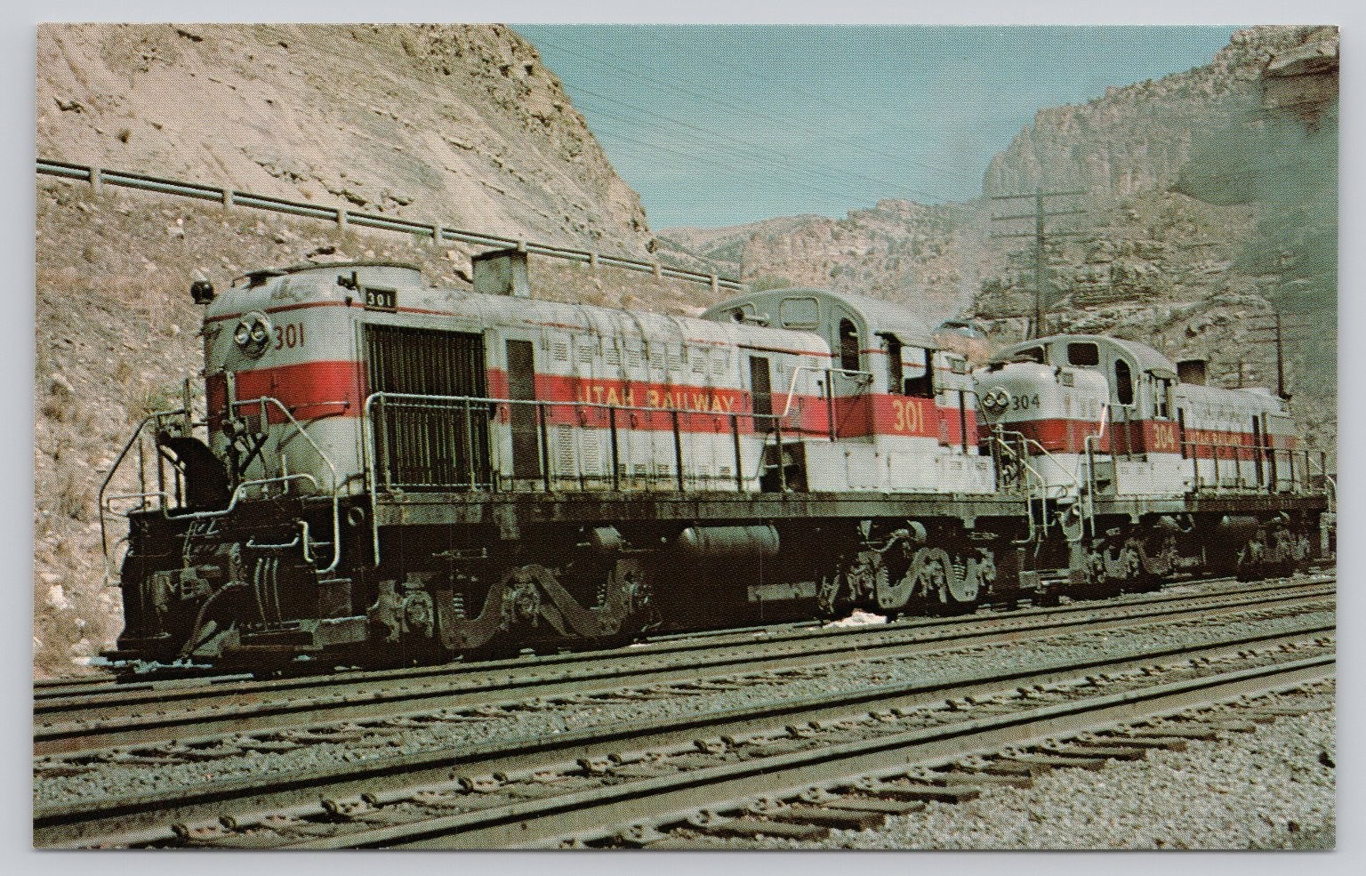 Vintage Utah Railway Locomotives 301 & 304 Photochrome Postcard 1977