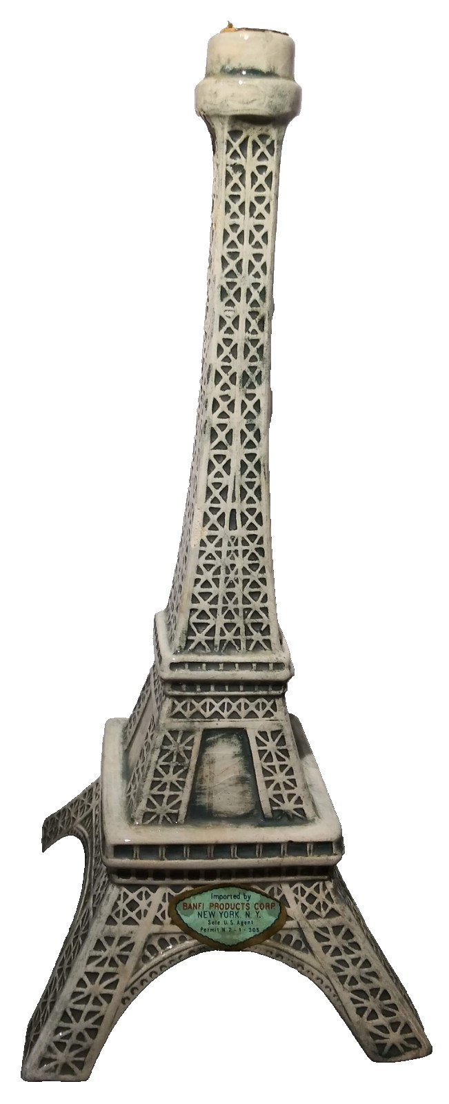 Vintage Barsottini Certaldo Italia Ceramic Eiffel Tower Decanter 1968 Damaged