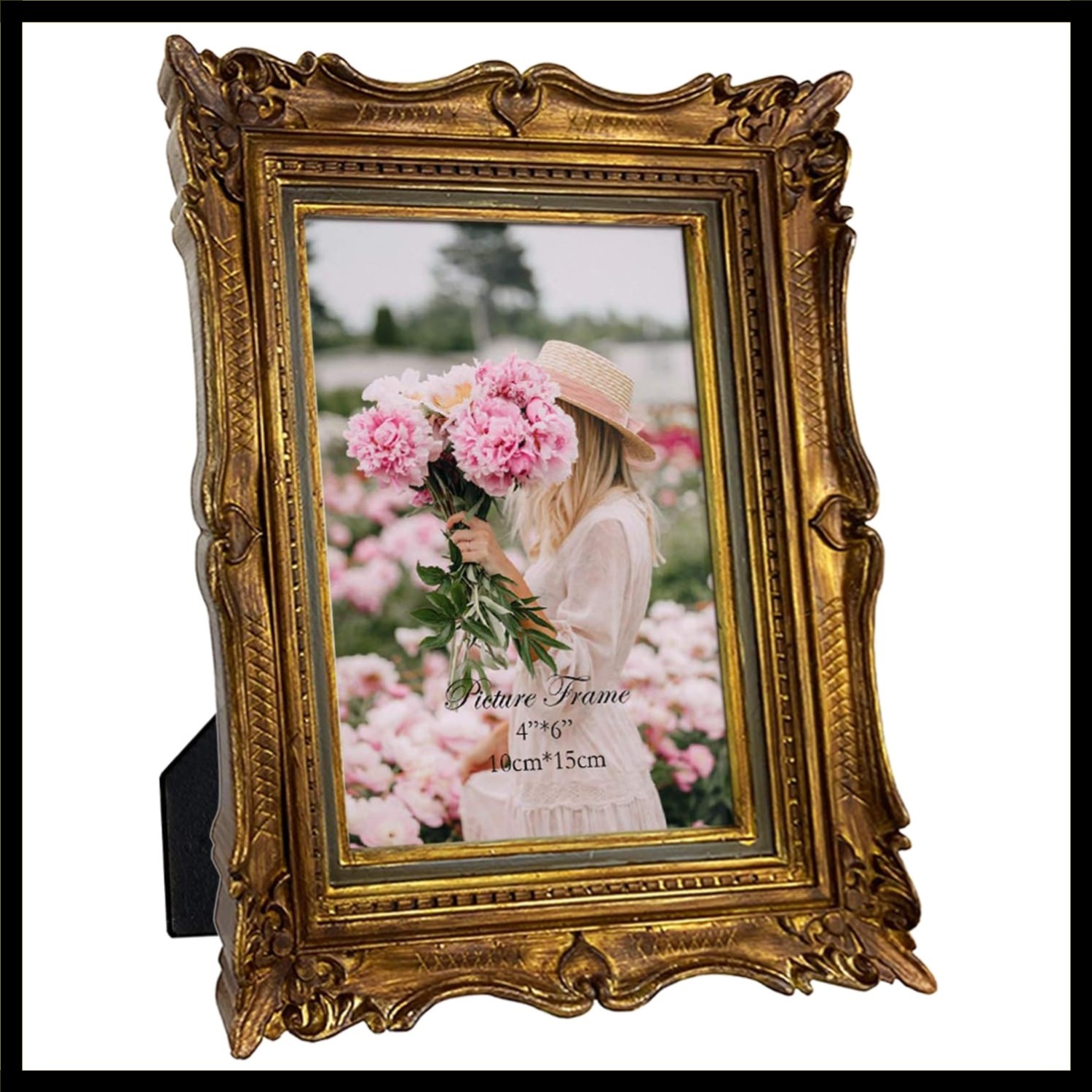 Handcrafted 4x6 Picture Frame in Vintage Bronze Gold - Unique Gift Idea