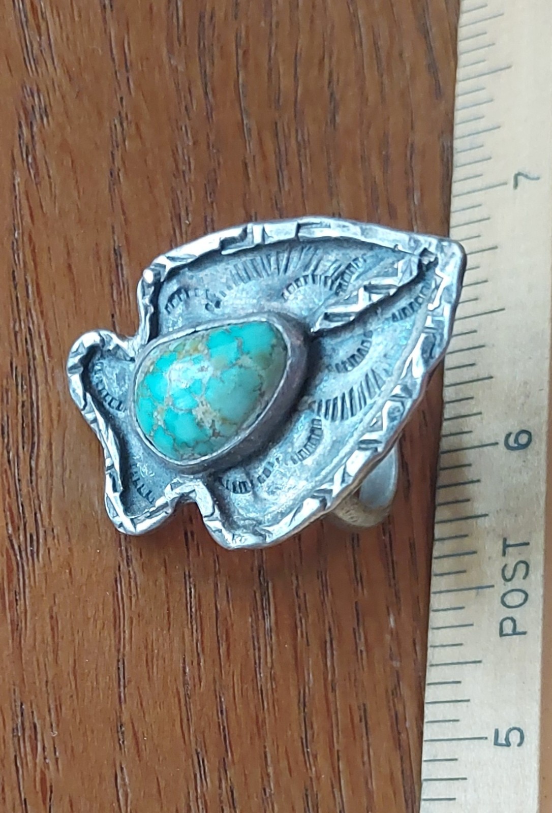 Vtg Old Pawn Navajo Sterling Silver Turquoise Arrowhead Ring Sz10 Teepee Curios